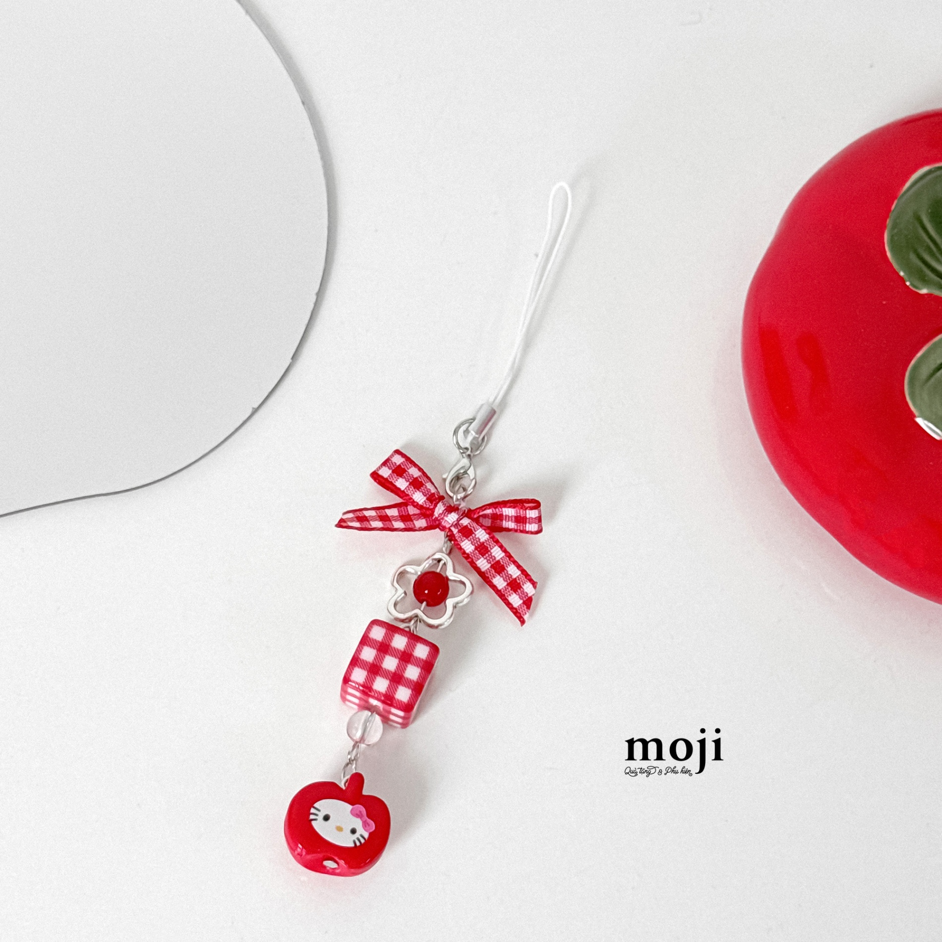 Móc đeo điện thoại Sanrio family Hello Kitty face fruit flower khối vuông bow nơ kẻ ô