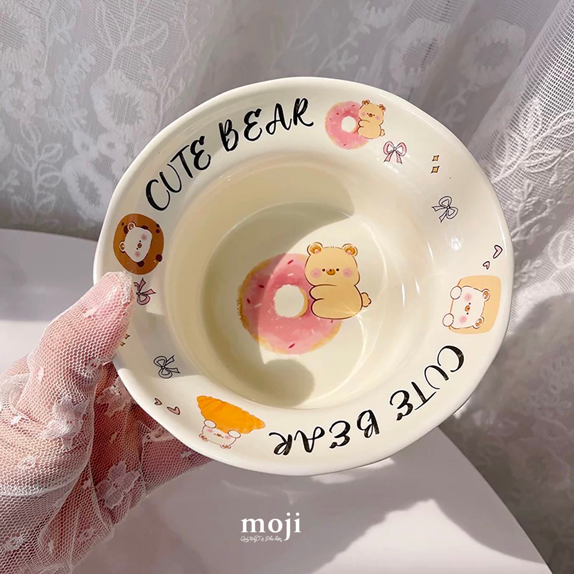 Chén bát gốm sứ Baby bear cute happy donut croissant bánh sừng bò 6x14