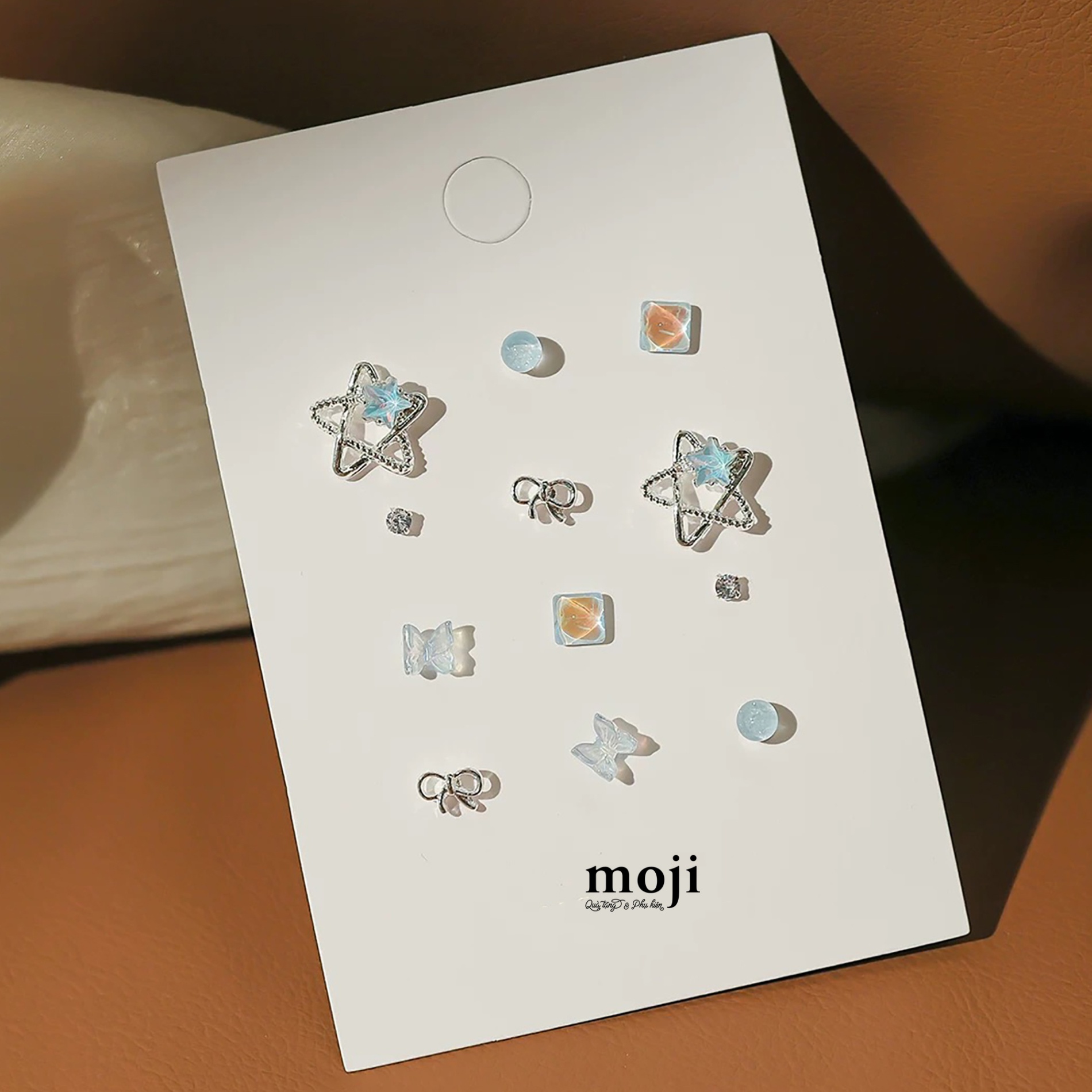 Khuyên tai set12 Butterfly star bow nơ khối vuông hạt tròn