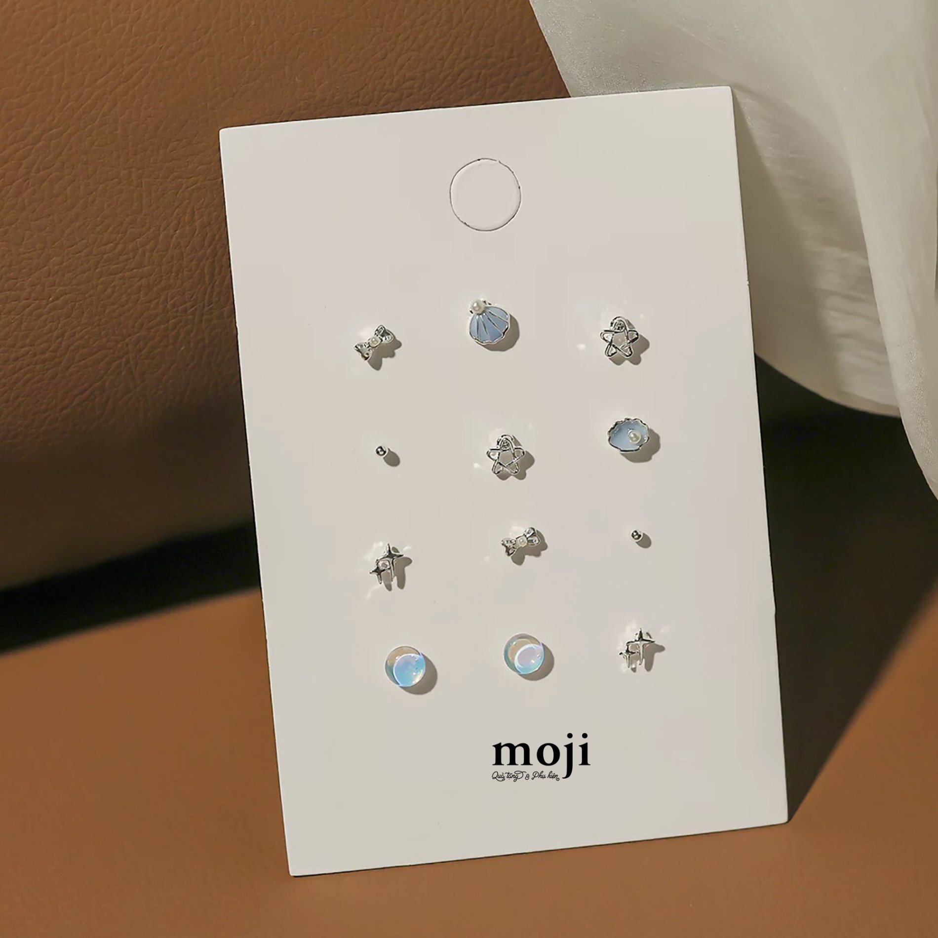 Khuyên tai set12 Vỏ sò star bow nơ ngọc trai hạt tròn