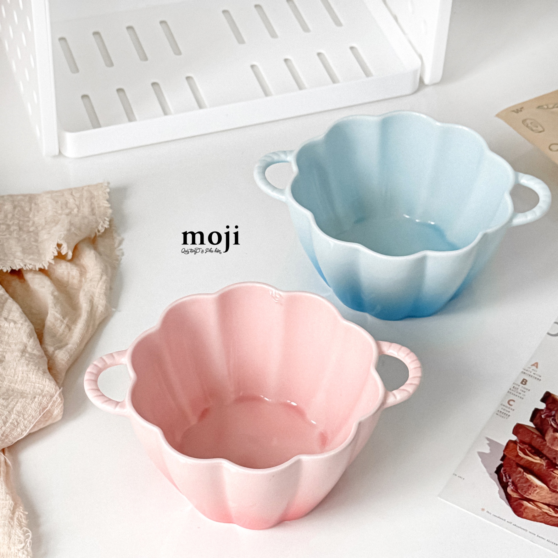 Chén bát gốm sứ Basic gradient color viền lượn sóng 7x13