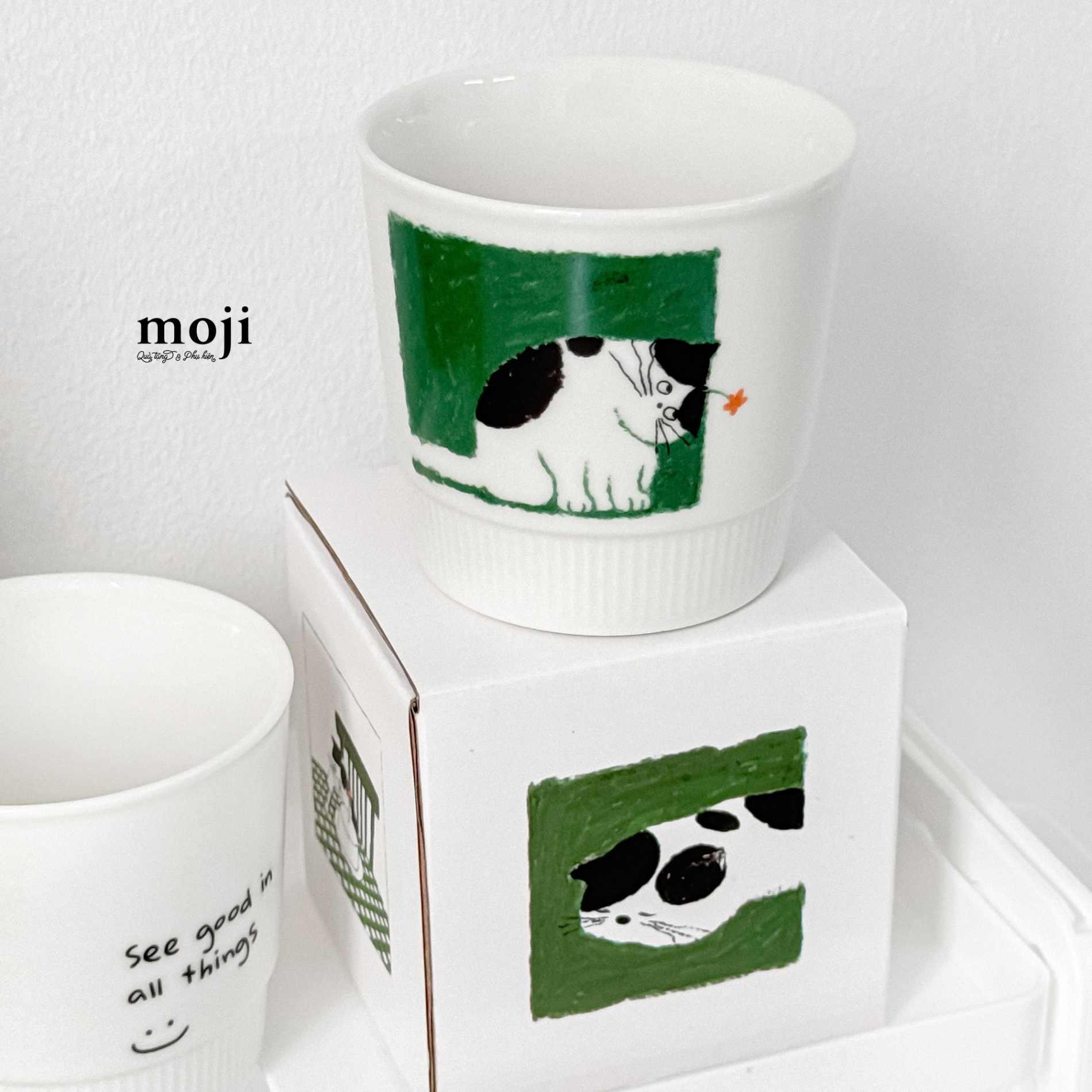 Ly cốc sứ Cute cat nở hoa painting 220ml