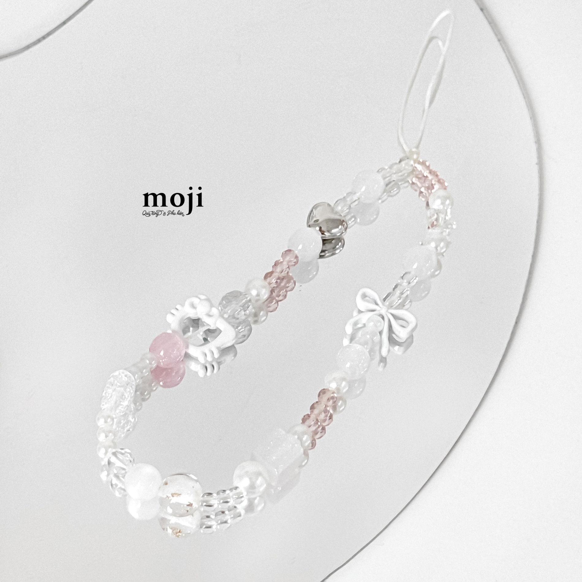 Dây đeo điện thoại Sanrio family Hello Kitty face heart bow nơ hạt tròn nhiều kích thước