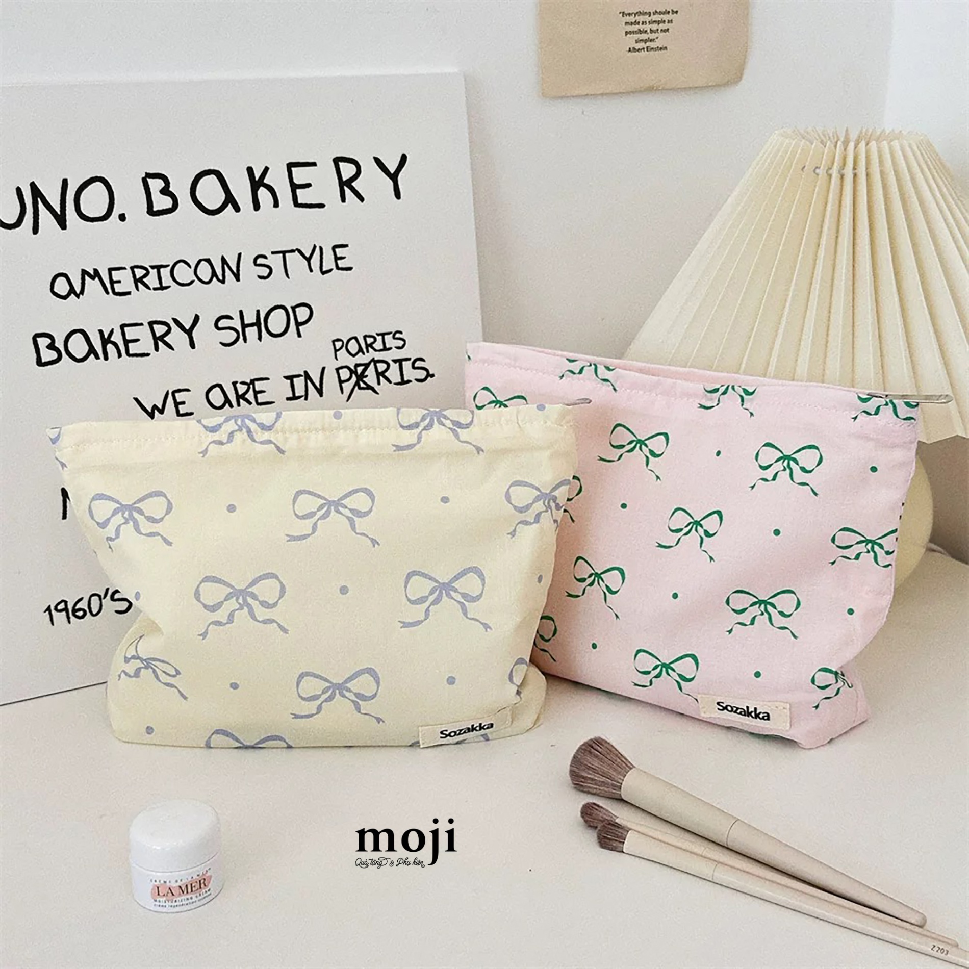 Túi đựng mỹ phẩm Bow nơ ruy băng chấm bi 5x18x25