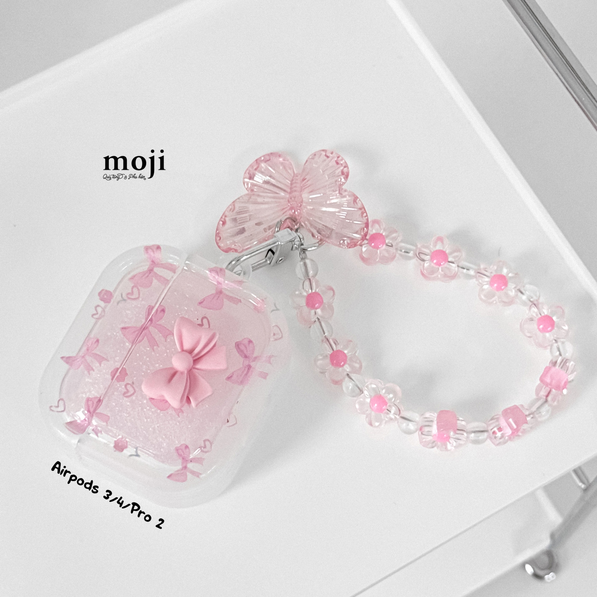 Case Airpods Bow nơ flower heart kèm móc