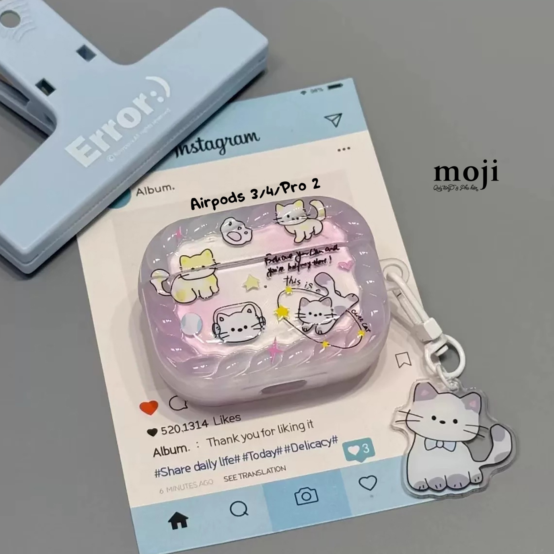 Case Airpods This is a cute cat viền xoắn kèm móc