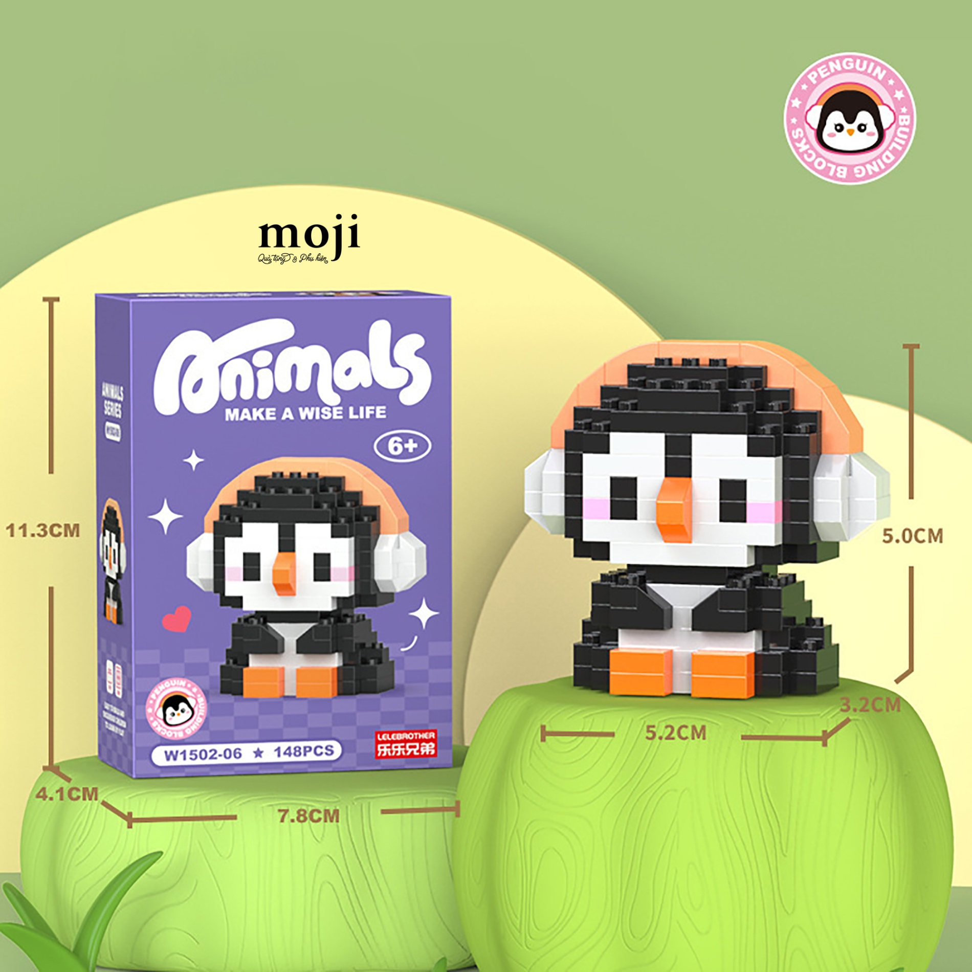 Đồ chơi xếp hình Animal penguin chim cánh cụt đeo tai nghe 3x5x5