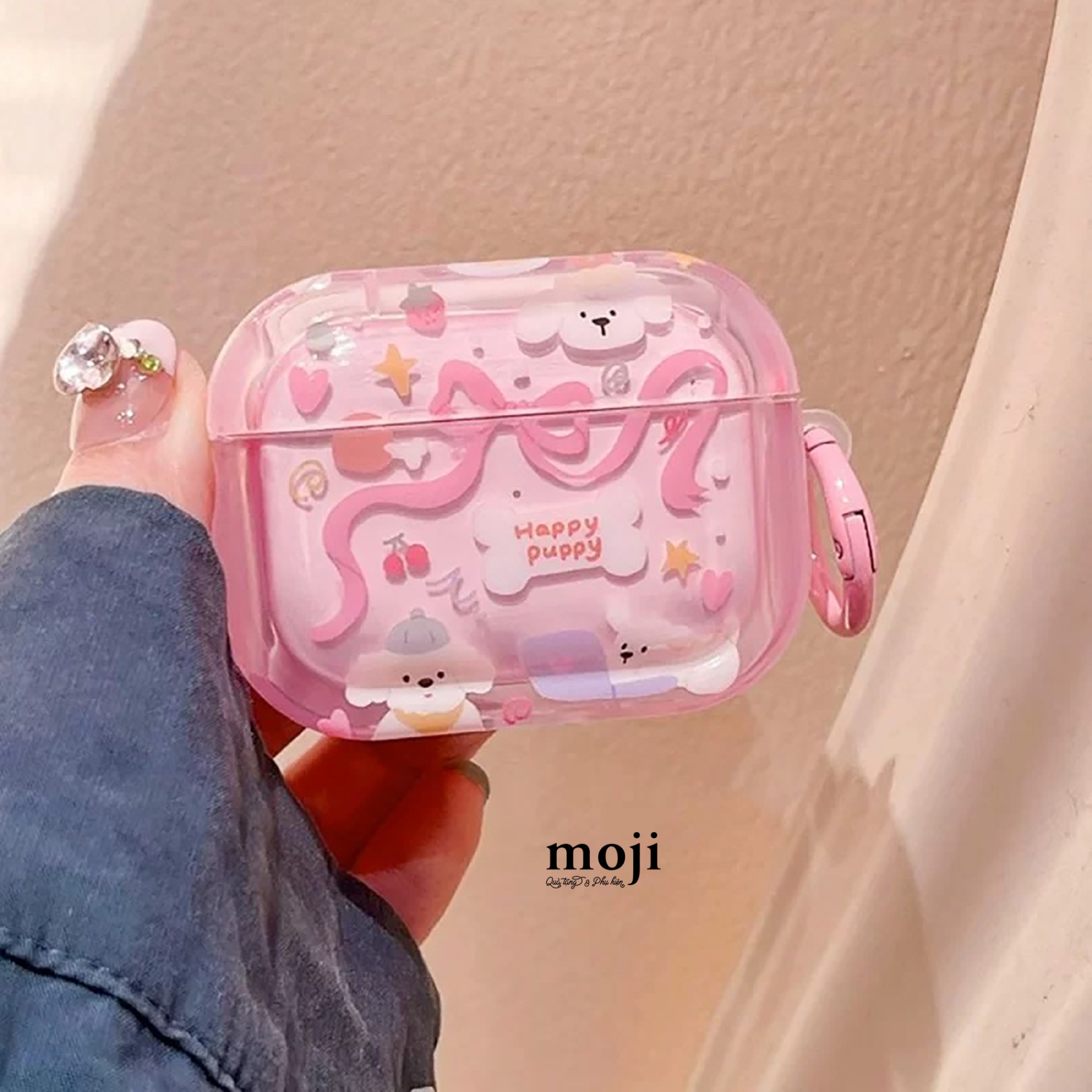 Case Airpods Cute dog happy puppy bow nơ ruy băng
