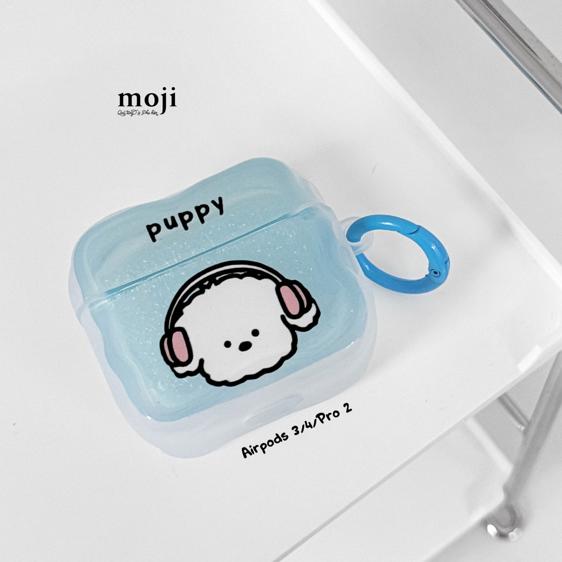 Case Airpods Cute dog puppy face đeo tai nghe