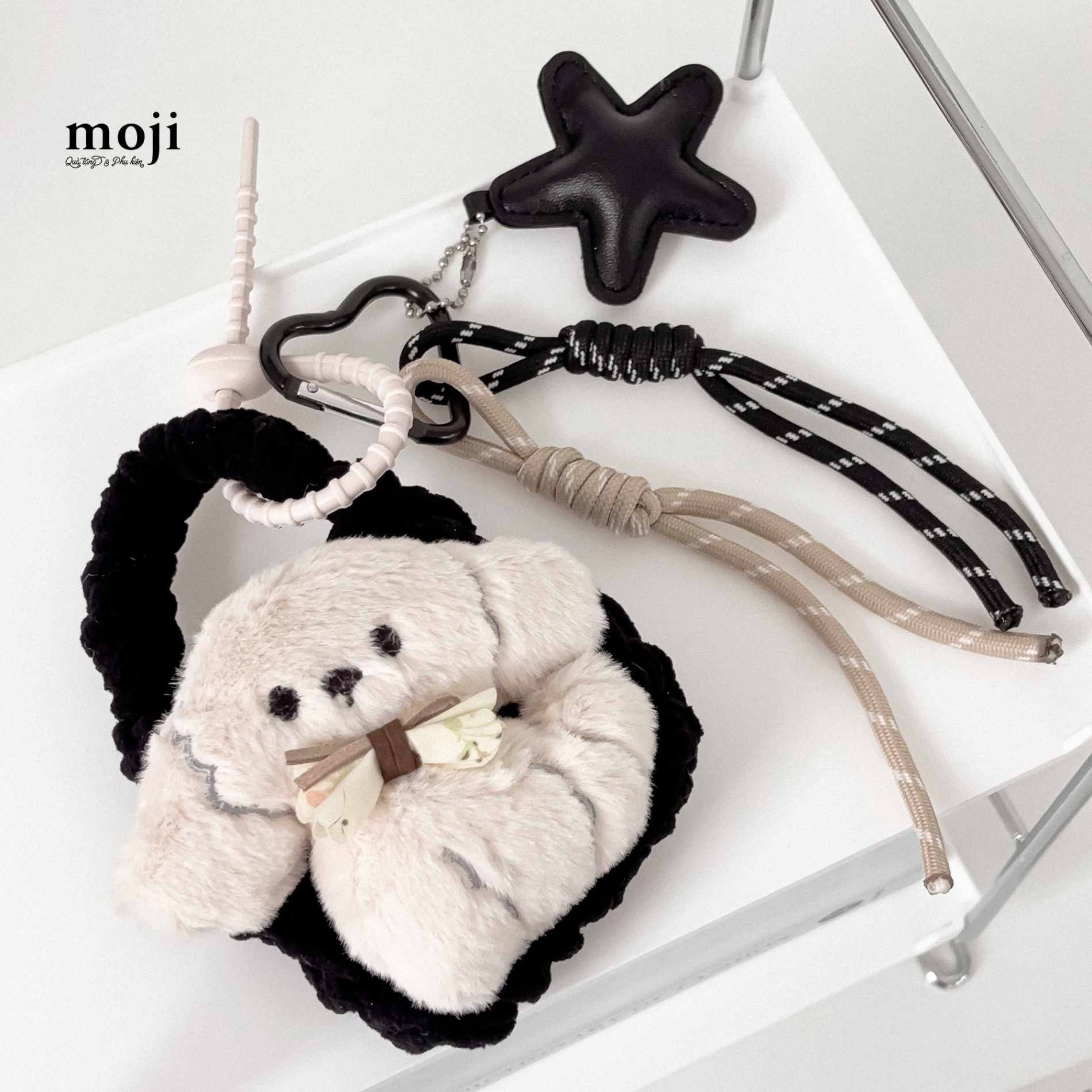 Túi ví đa năng đựng airpods móc len Cute dog nơ lớn kèm móc