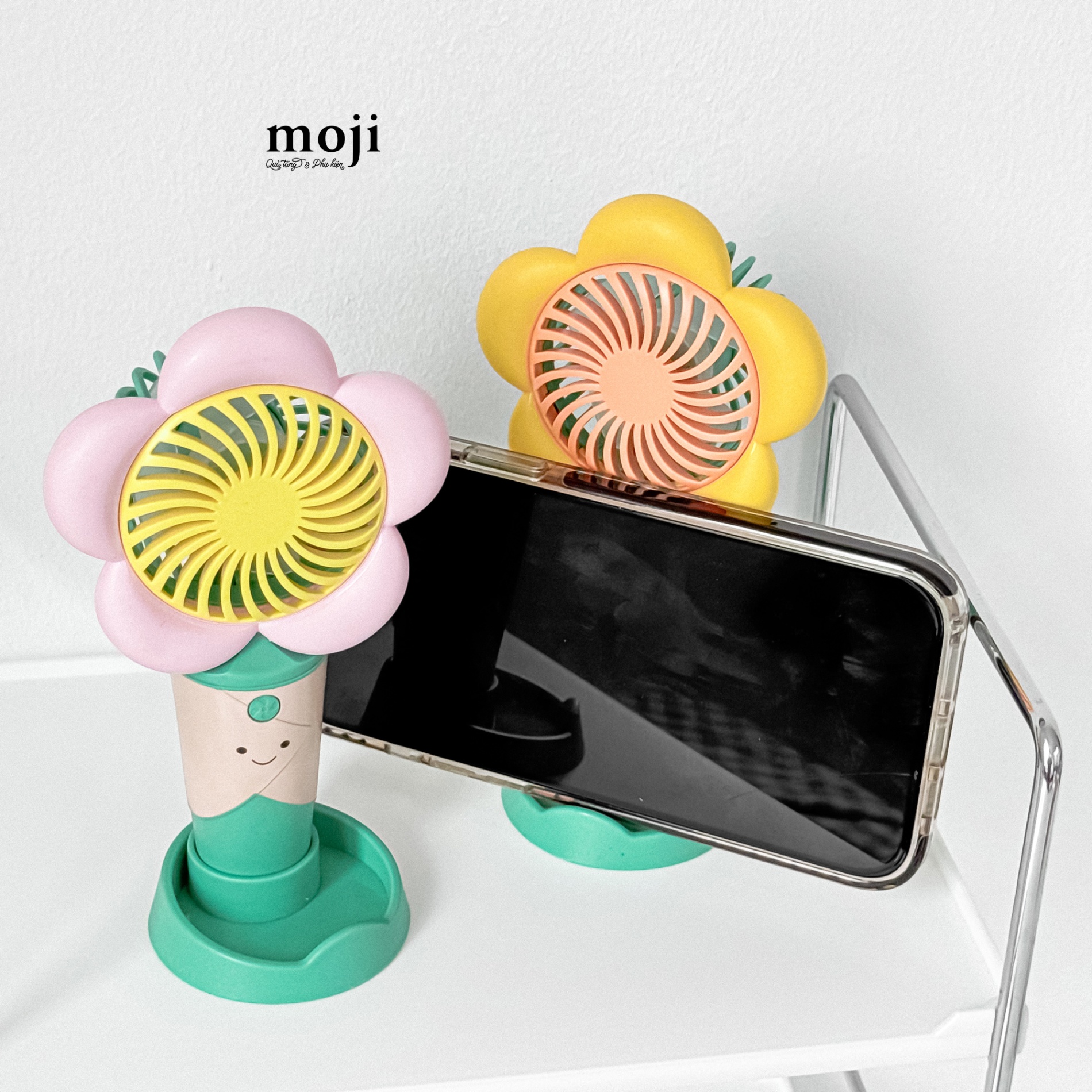 Quạt USB cầm tay sạc tích điện Colorful flower happy face