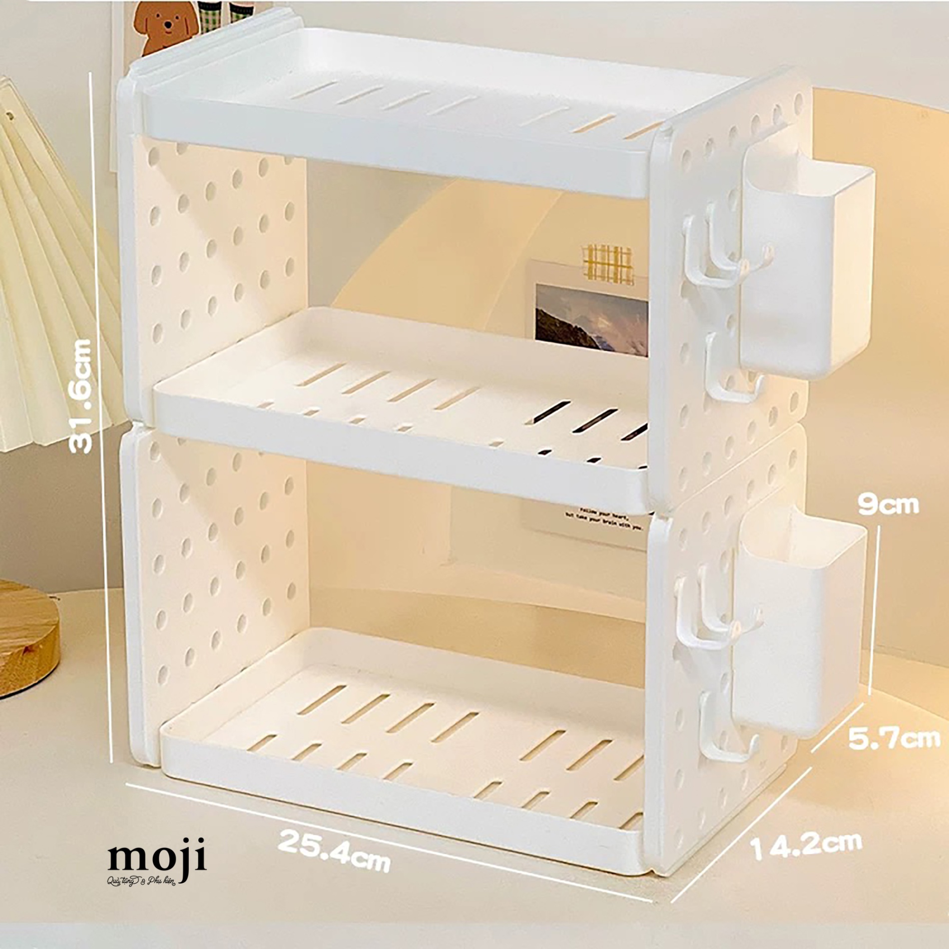 Kệ đựng mỹ phẩm đa năng straight lines and dots one color 2 tầng 14x25x32