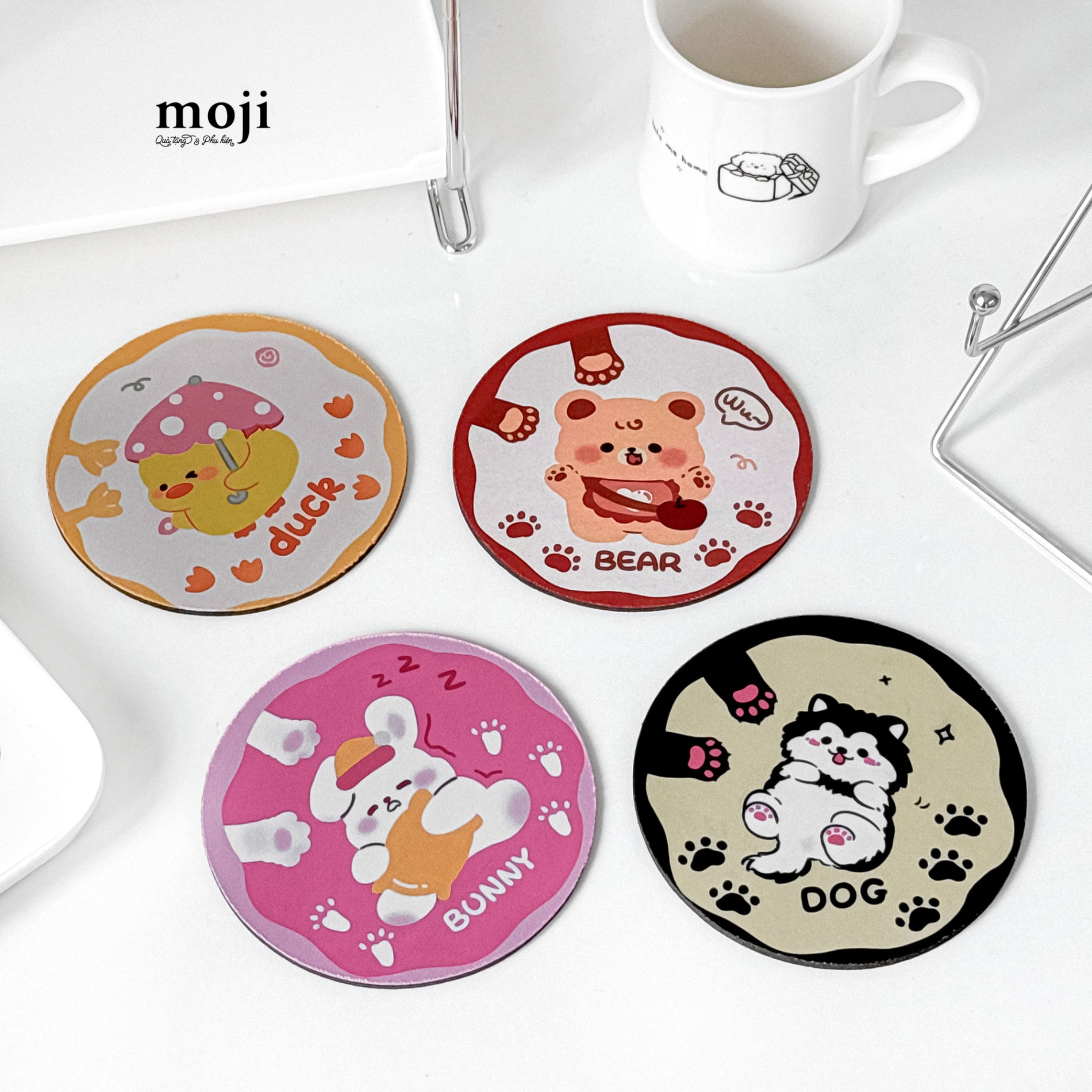 Lót cốc Cute animal paw viền phối màu 12cm