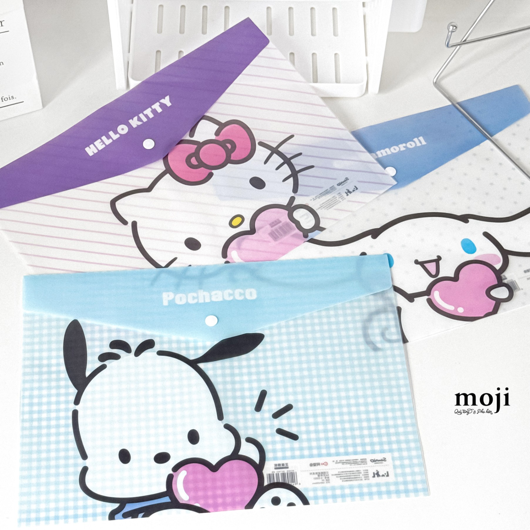 Túi đựng tài liệu MJ cúc bấm Sanrio family heart nền họa tiết 23x33