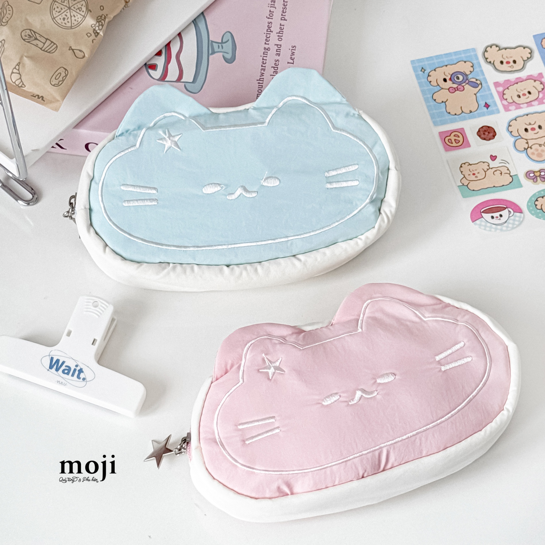 Hộp bút lớn Cat face viền màu ngôi sao 5x10x19