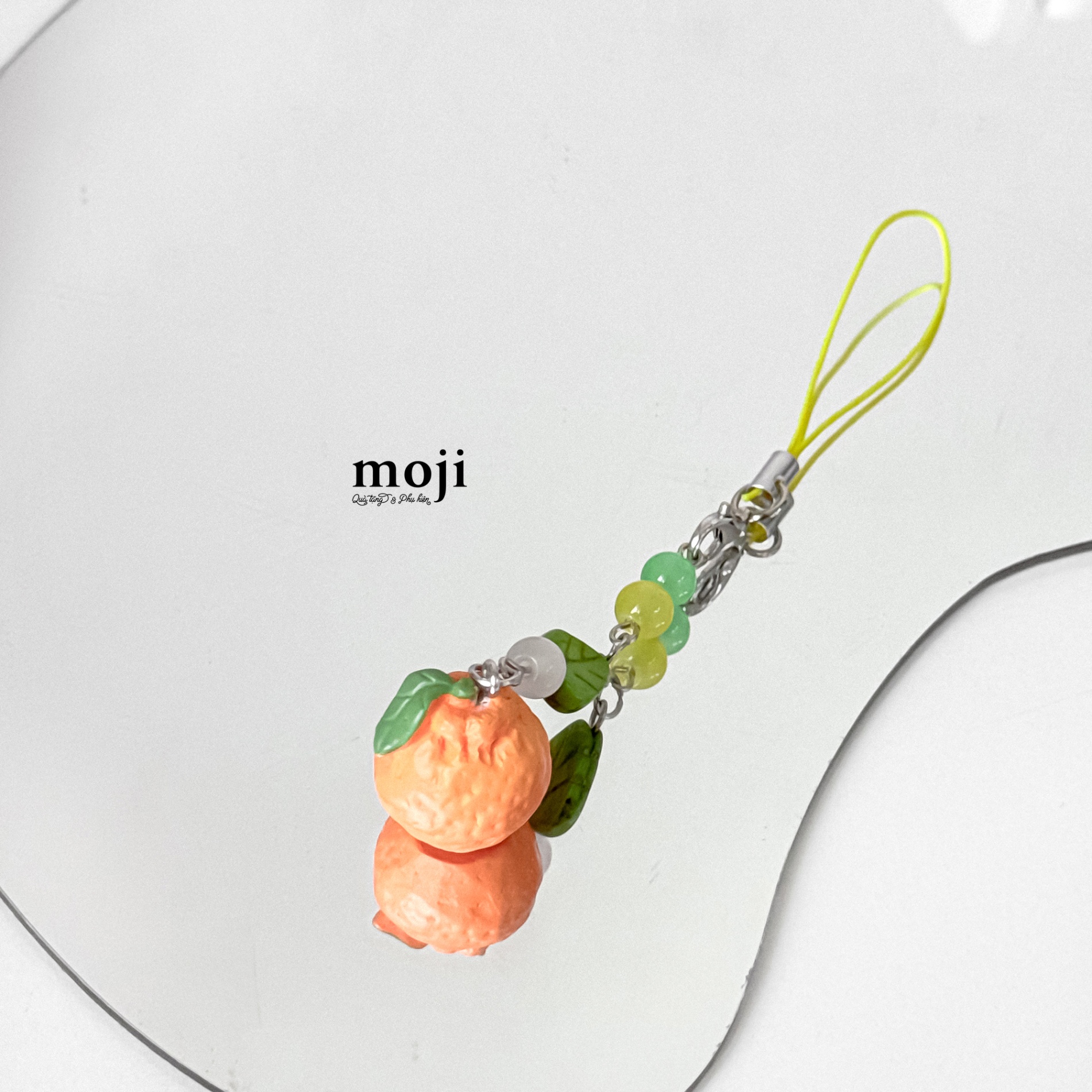 Móc đeo điện thoại Fruit orange quả cam lá nhỏ hạt tròn