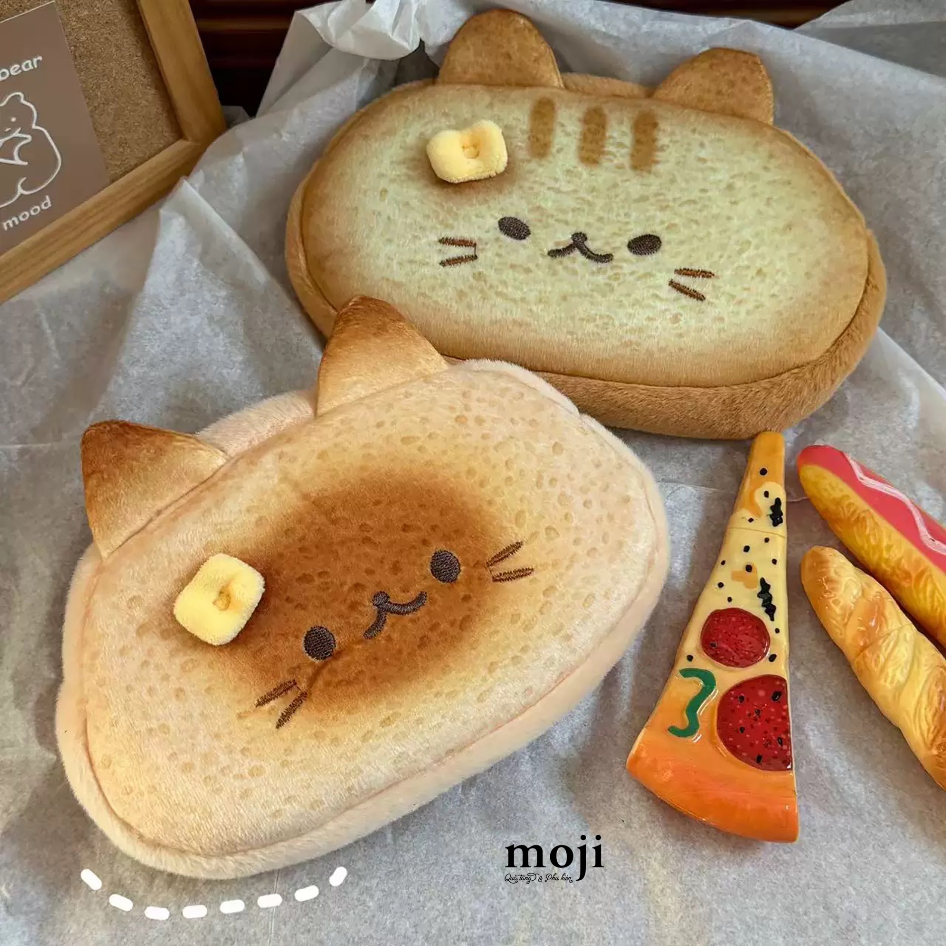 Hộp bút lớn lông xù Toast cat face mèo bánh mì có tai 12x19