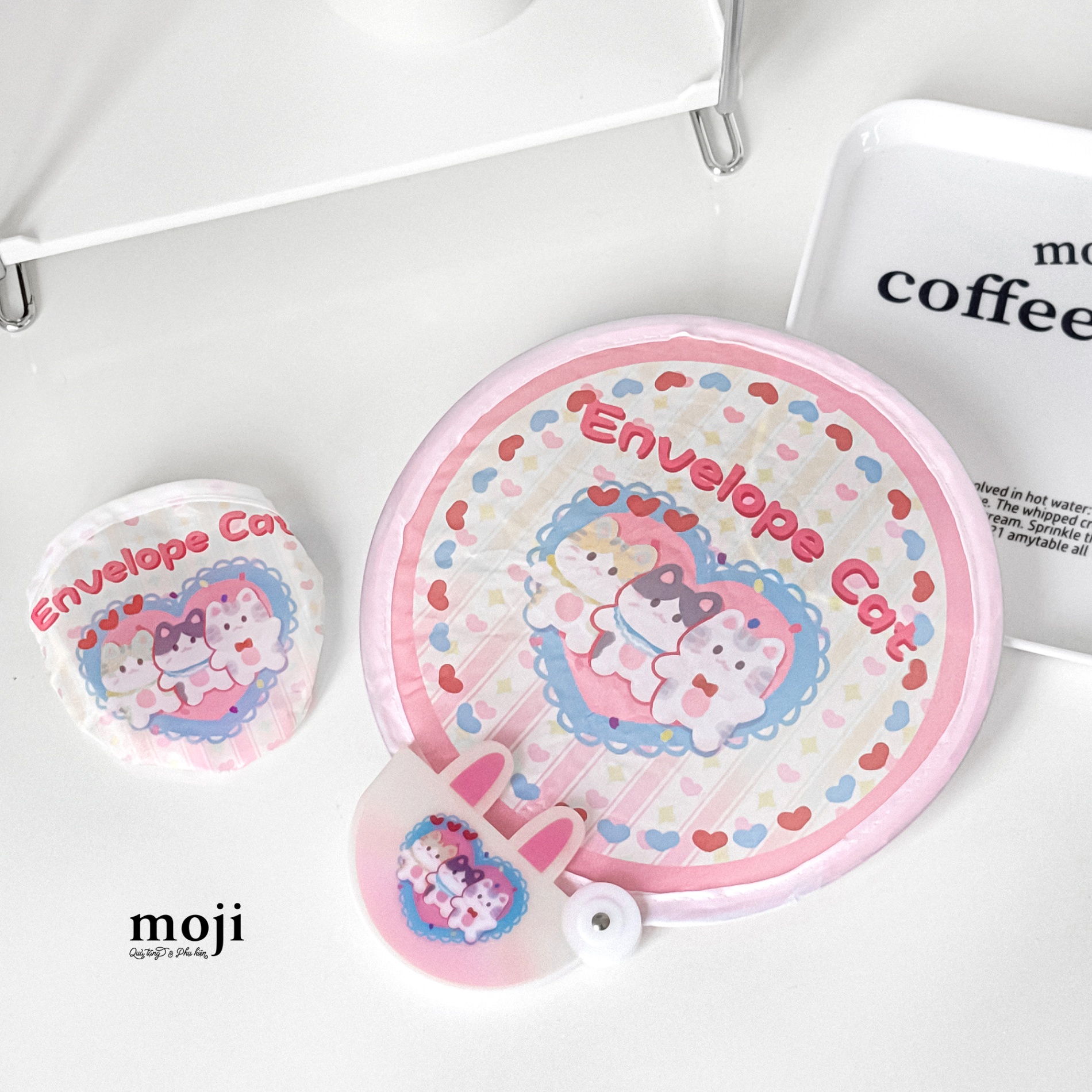 Quạt tròn gấp sáng tạo Envelope cat heart star