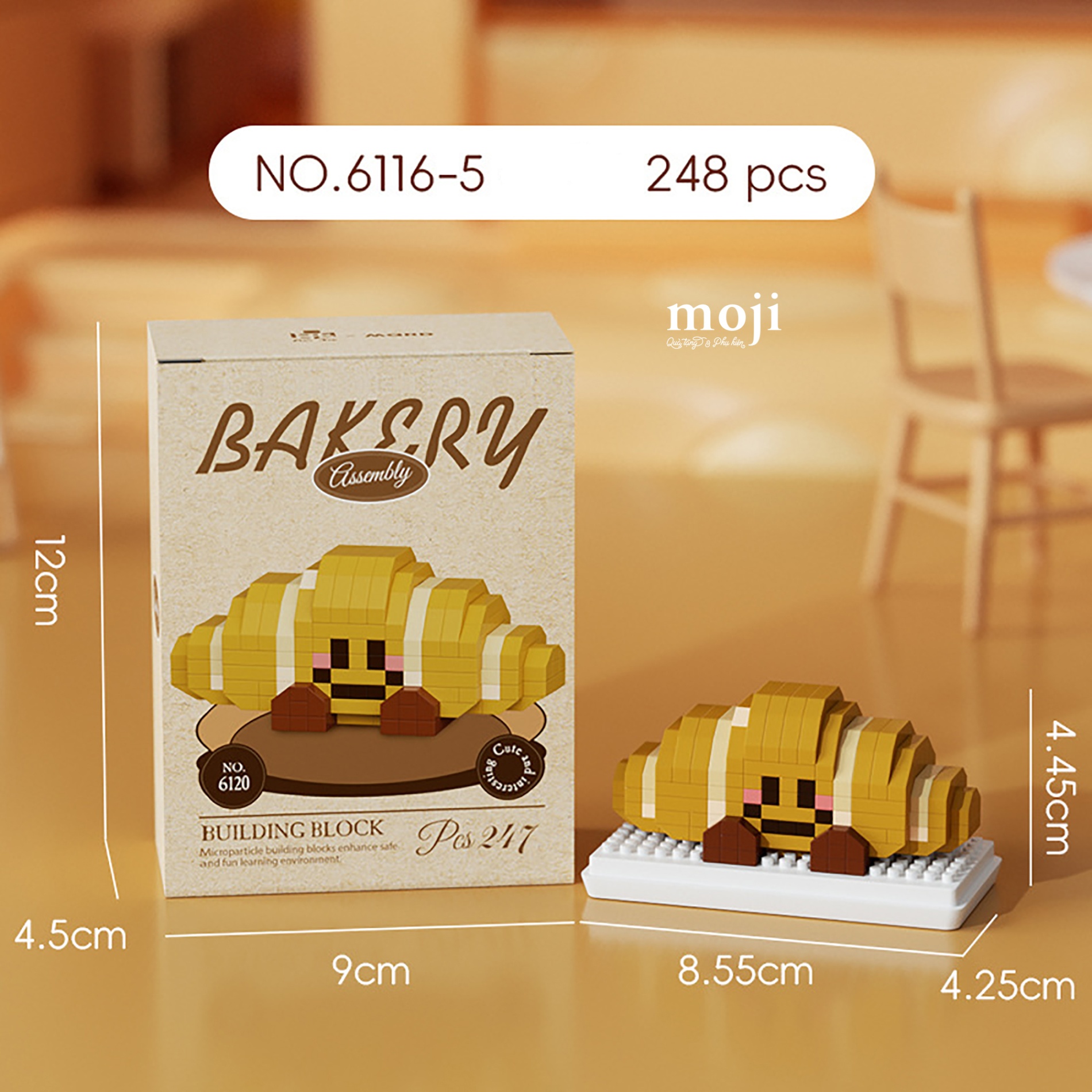 Đồ chơi xếp hình Bakery croissant bánh sừng bò có chân 4x4x8
