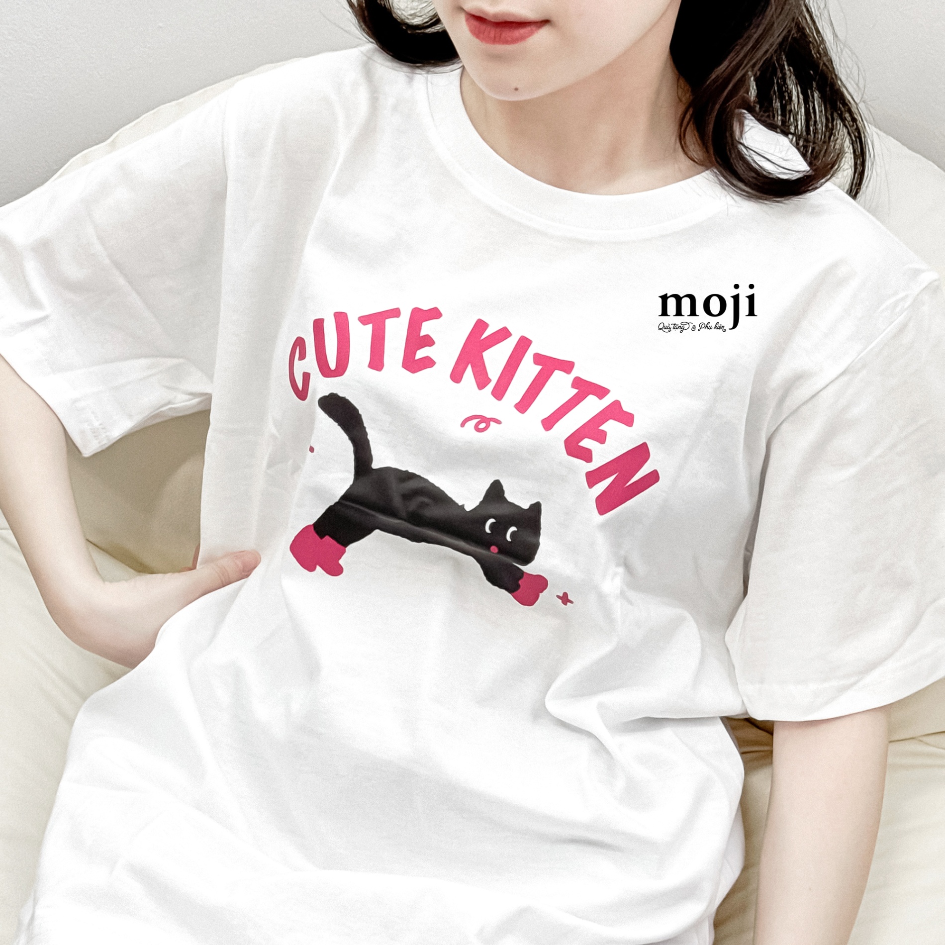 Áo thun áo phông MJ Black cat cute kitten