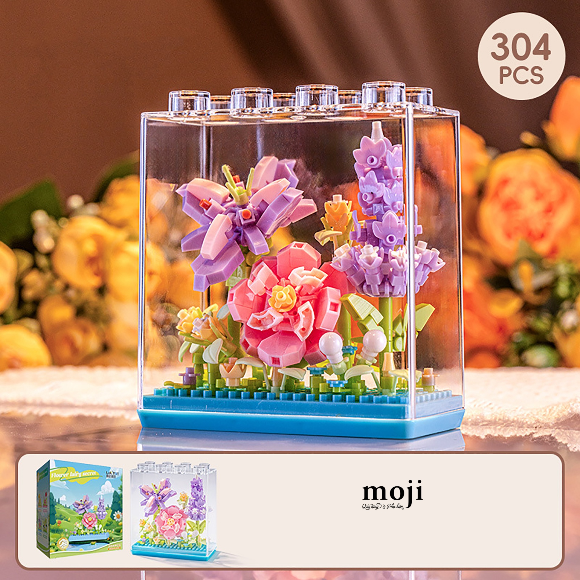 Đồ chơi xếp hình hoa Flower fairy phối màu tone hồng tím 4x8x9