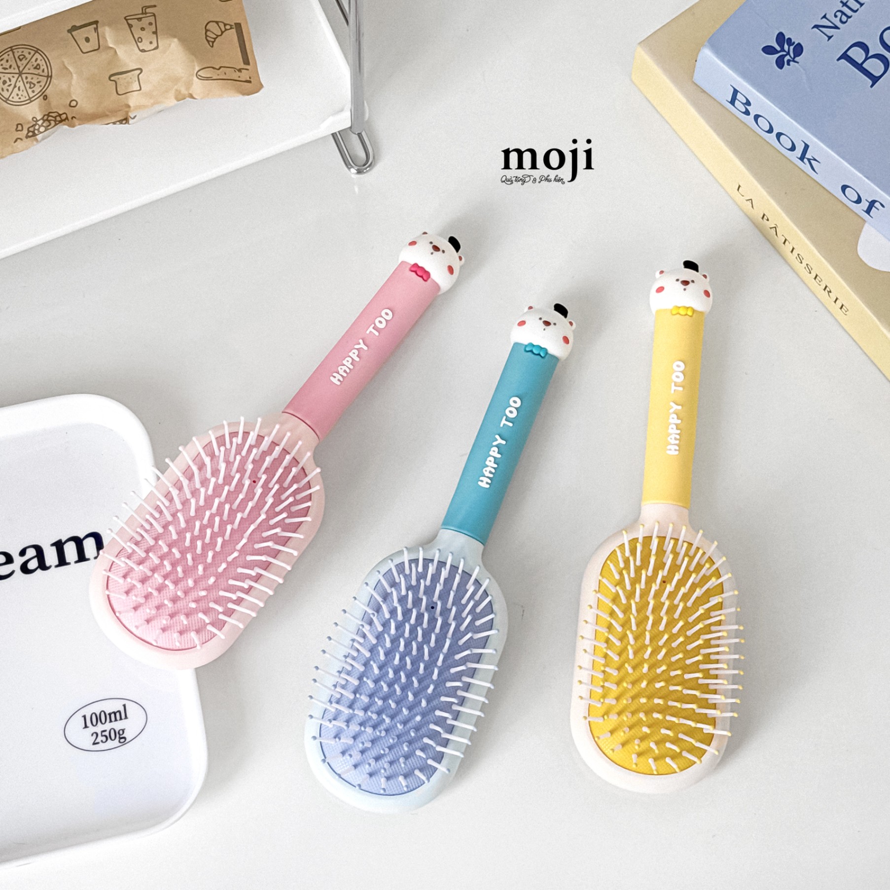 Lược đệm mát xa Baby bear face đội mũ happy too