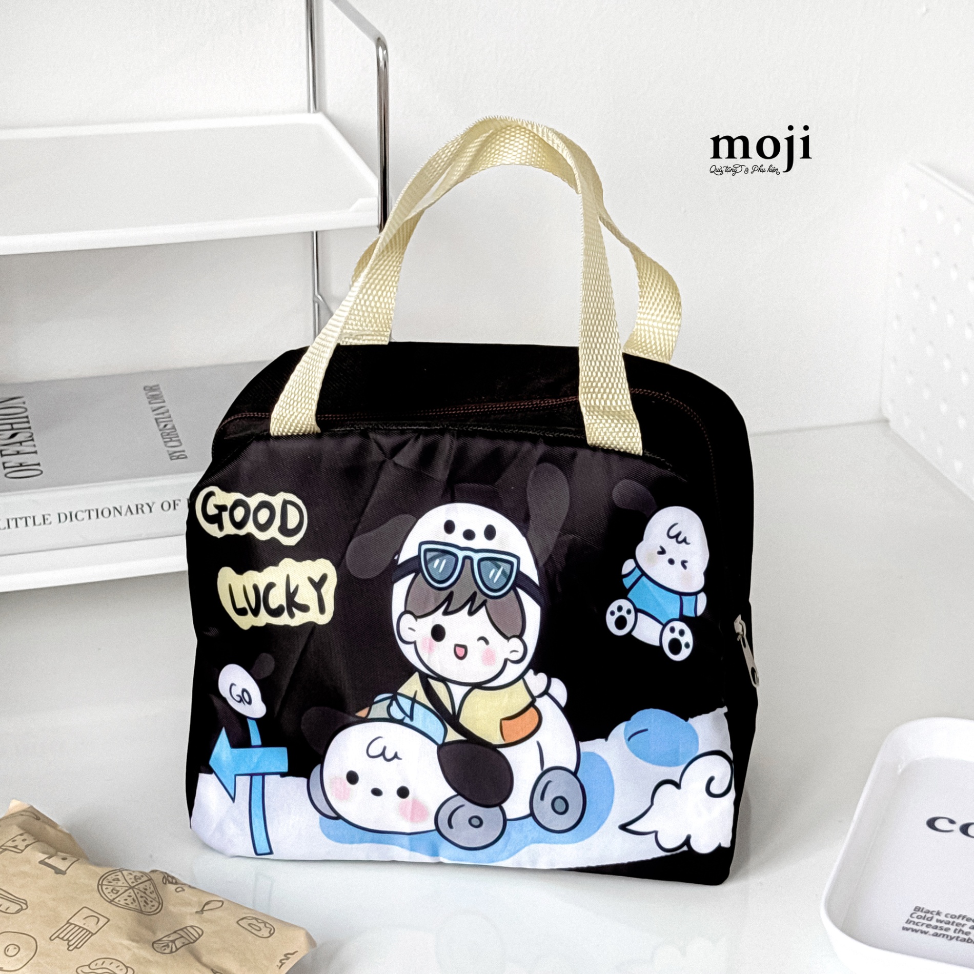 Túi đựng cơm giữ nhiệt Little boy cưỡi xe cún good lucky 14x17x22