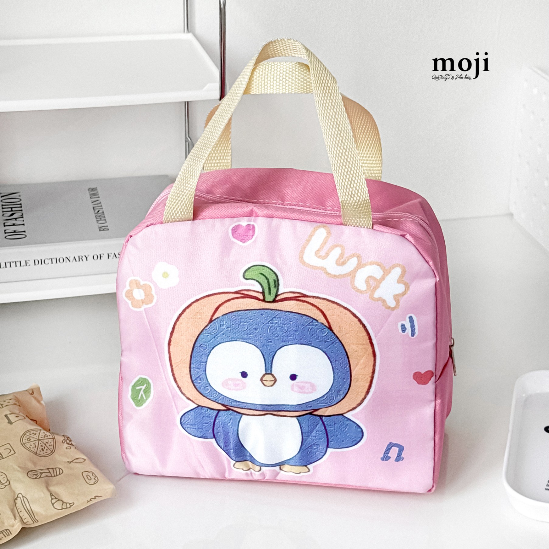 Túi đựng cơm giữ nhiệt Penguin chim cánh cụt cosplay bí đỏ 14x17x22