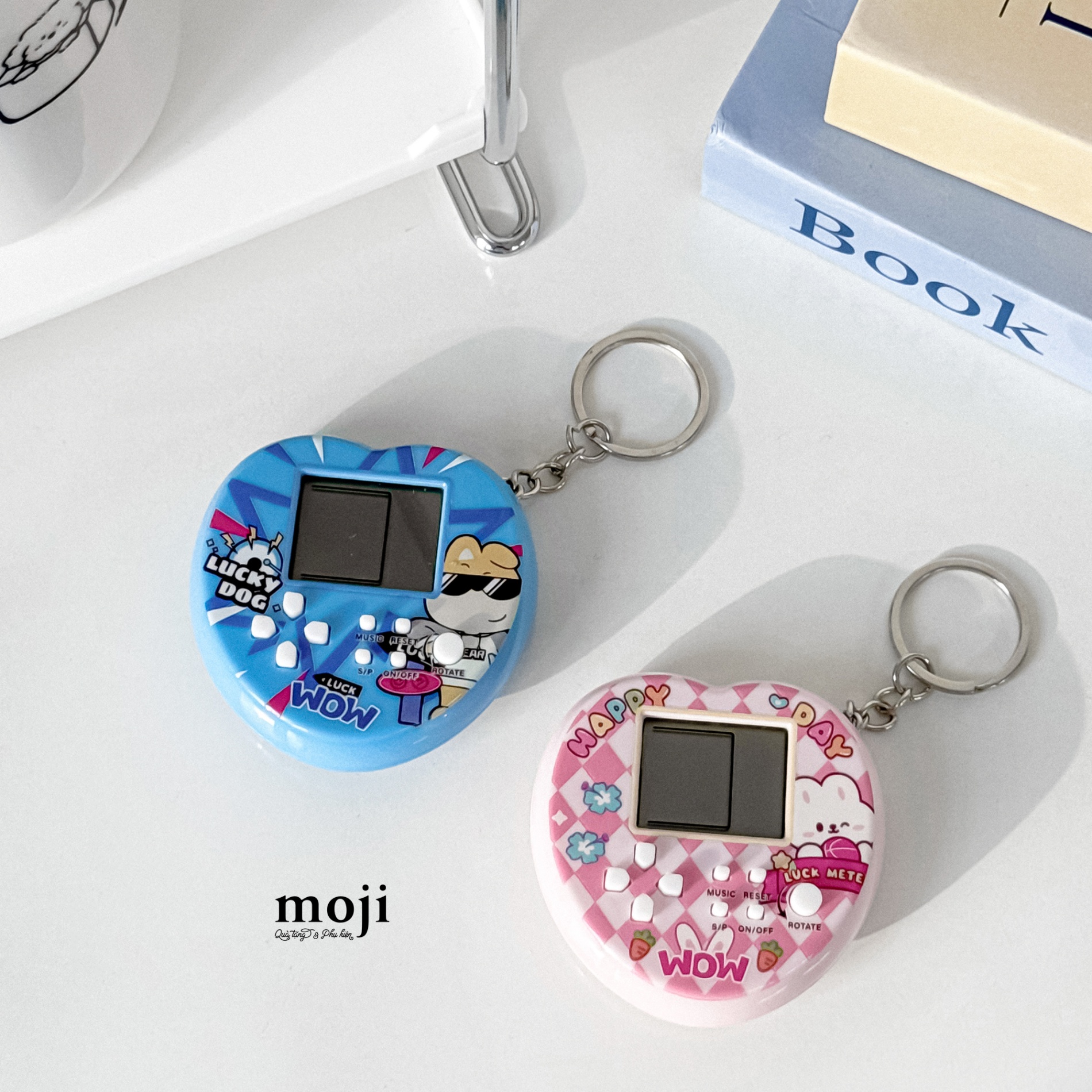 Đồ chơi máy game cầm tay mini Heart lucky dog rabbit wow happy day kèm móc