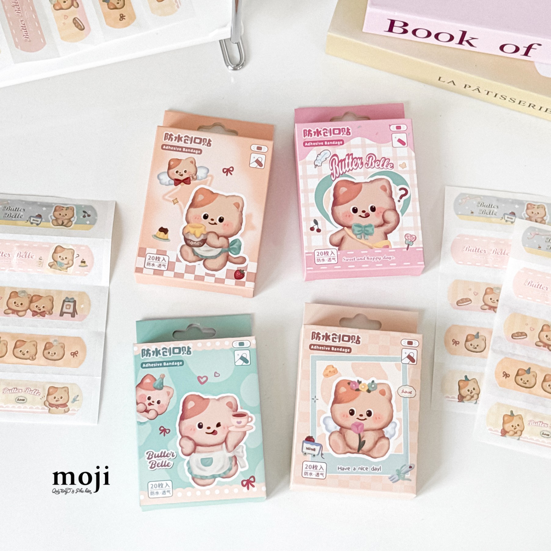 Băng dán cá nhân hộp Butter Belle có tai phối màu set20