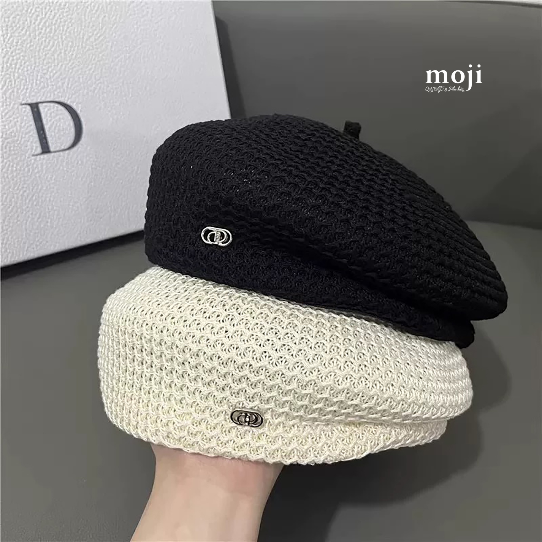 Mũ nón beret họa tiết gấp khúc 1 màu