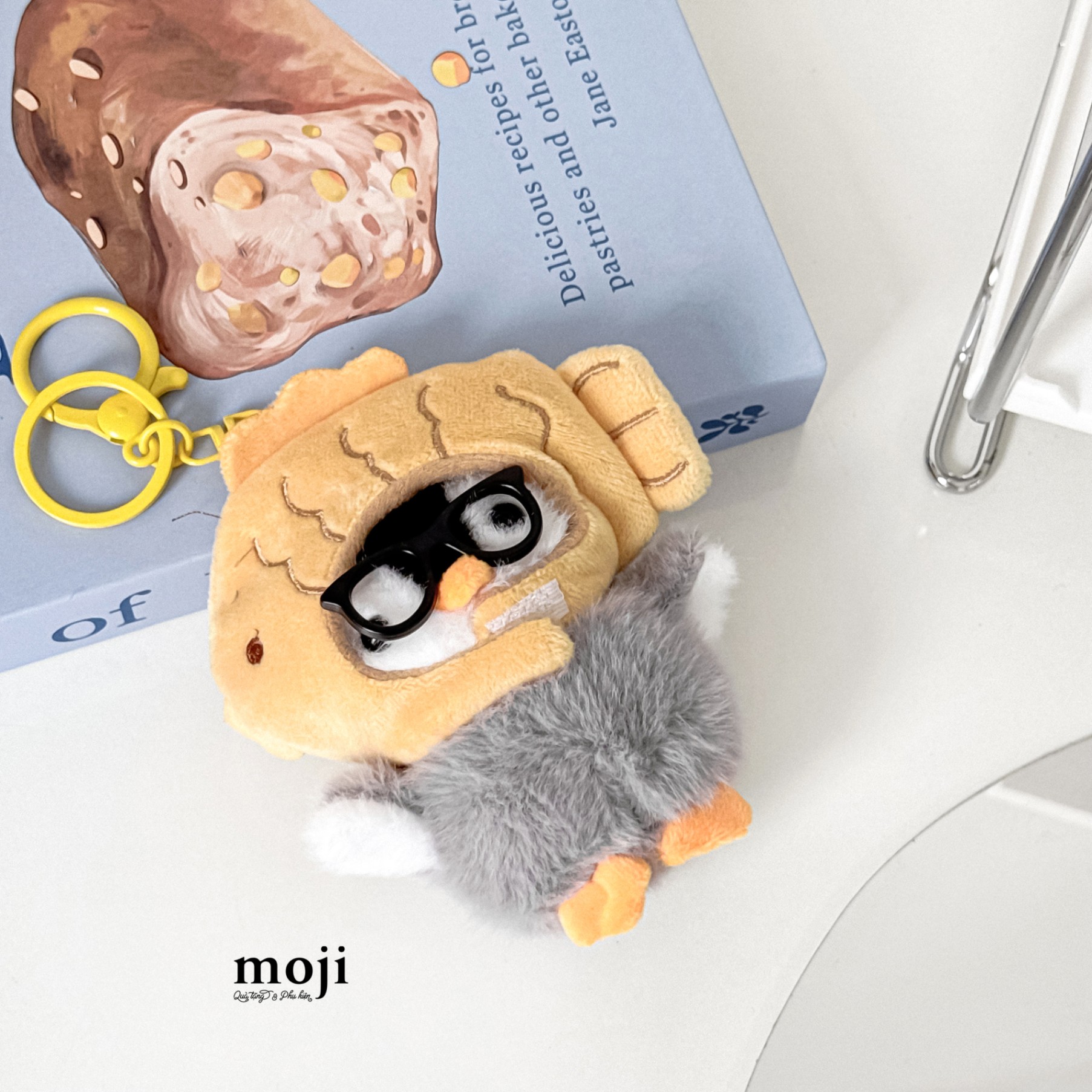 Móc khóa nhồi bông Penguin chim cánh cụt cosplay Taiyaki bánh cá đeo kính