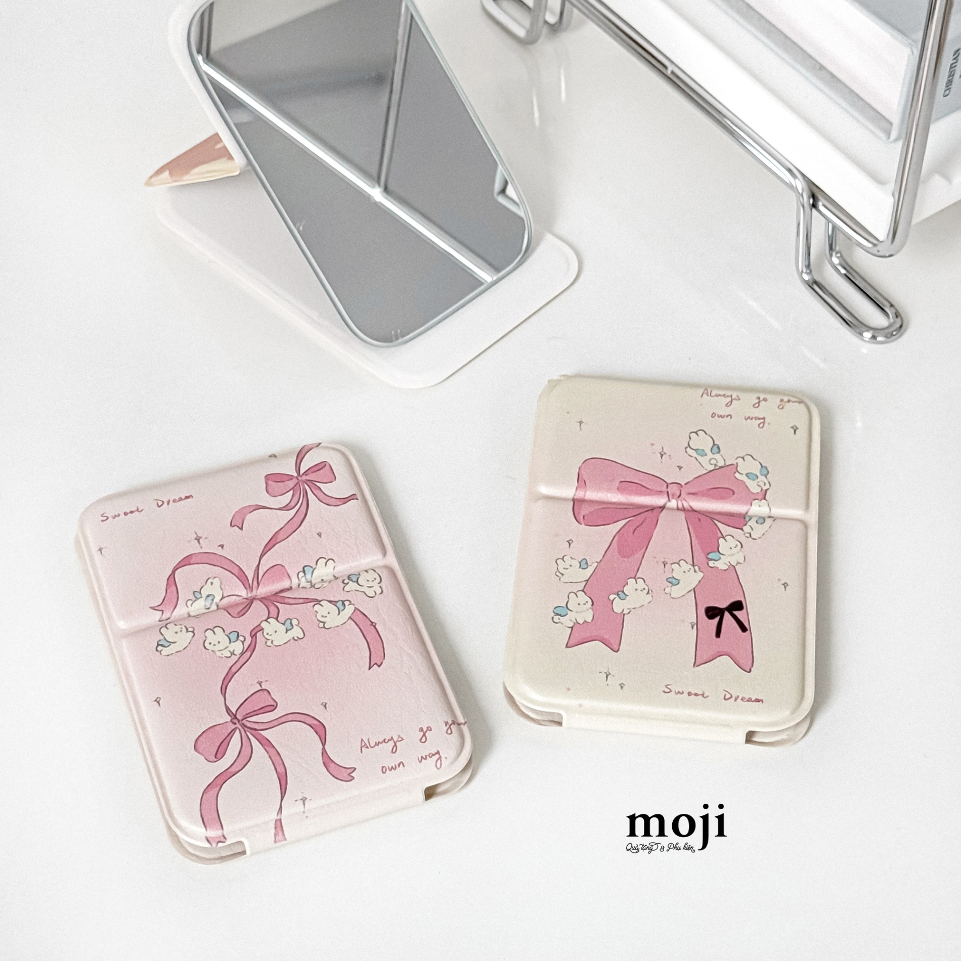Gương gập để bàn mini Bow nơ rabbit sweet dream 7x10