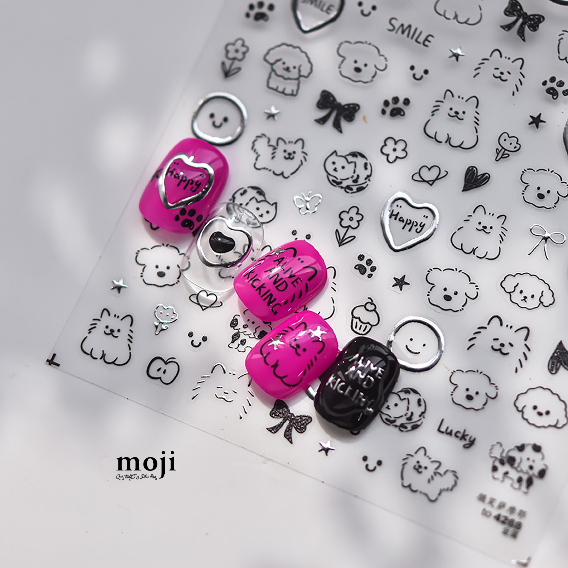Dán móng tay nail Tomoni Happy dog bow flower heart star paw 4268