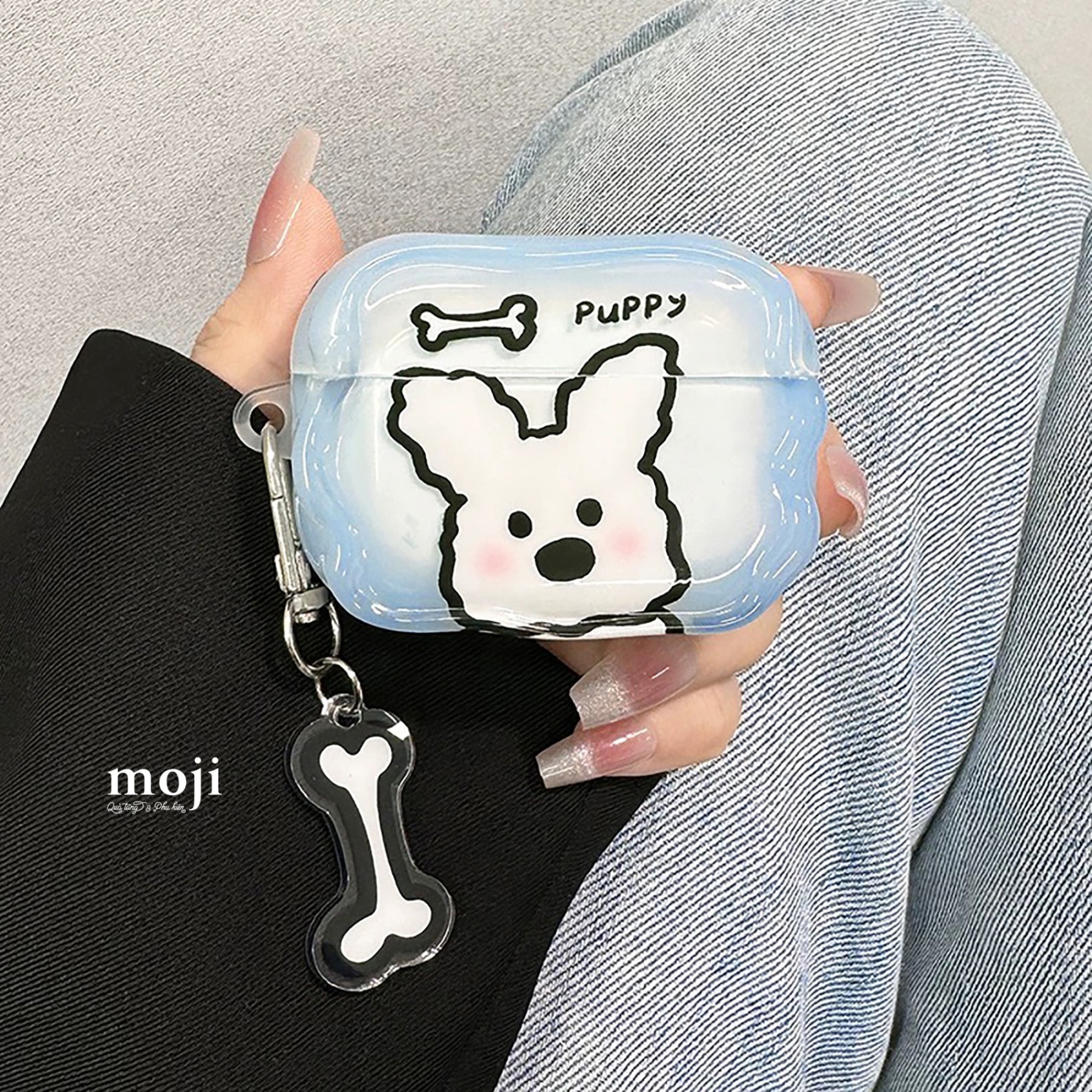 Case Airpods Puppy dog má hồng xương nhỏ kèm móc