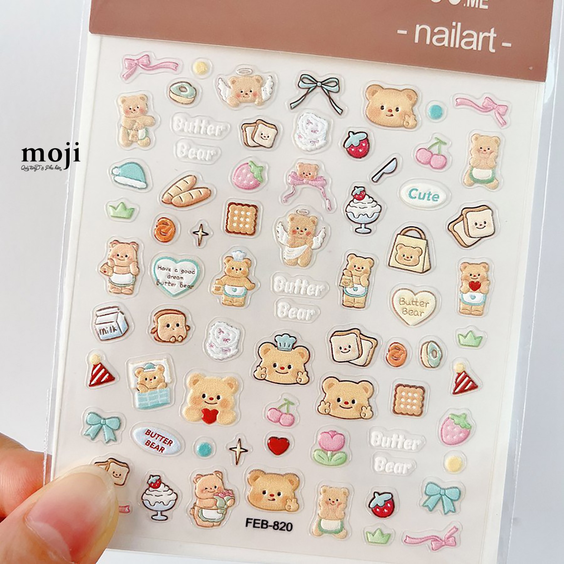 Dán móng tay nail Butter bear bow flower love food FEB-820