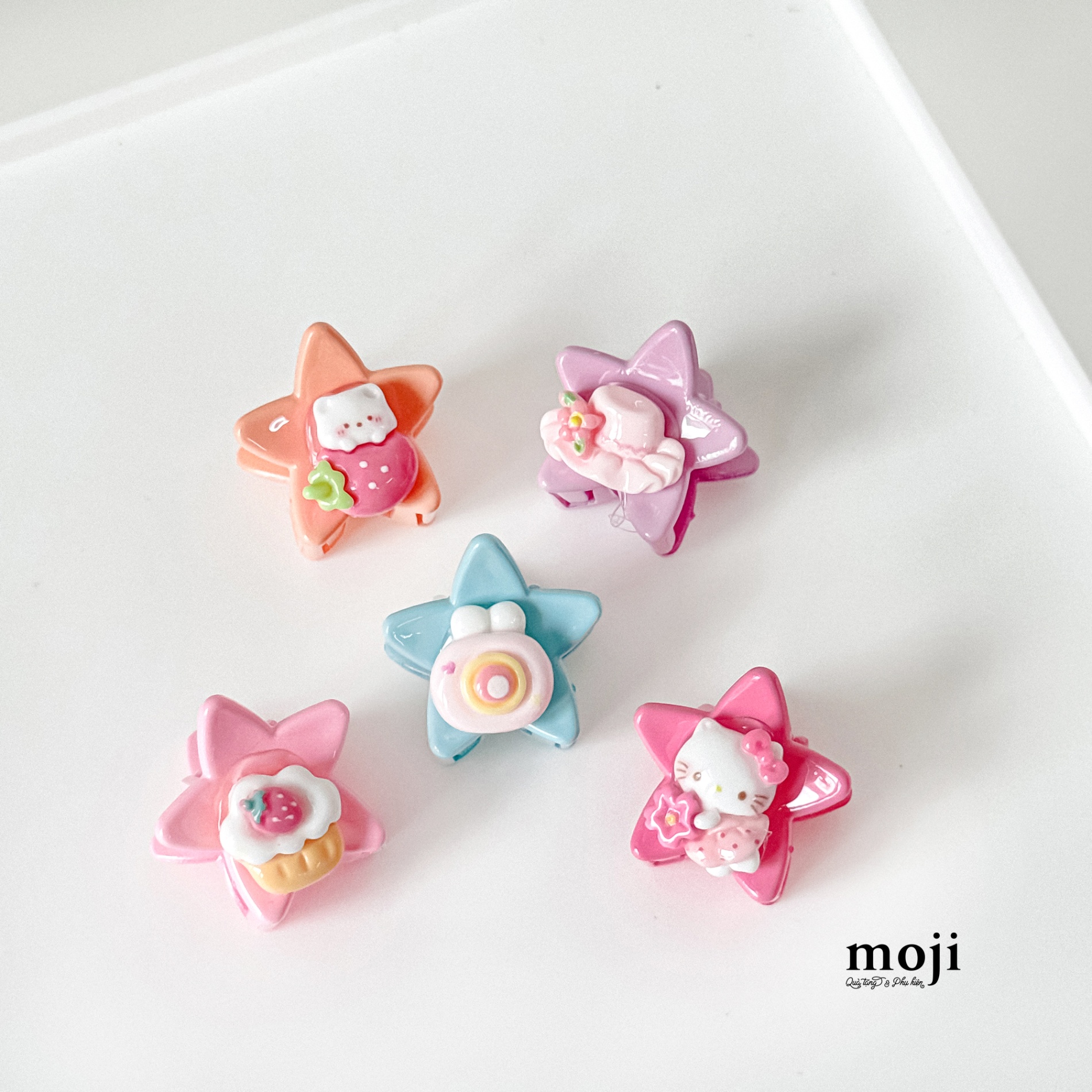 Kẹp tóc càng cua mini Sanrio family Hello Kitty đồ vật star ngôi sao màu sắc set5