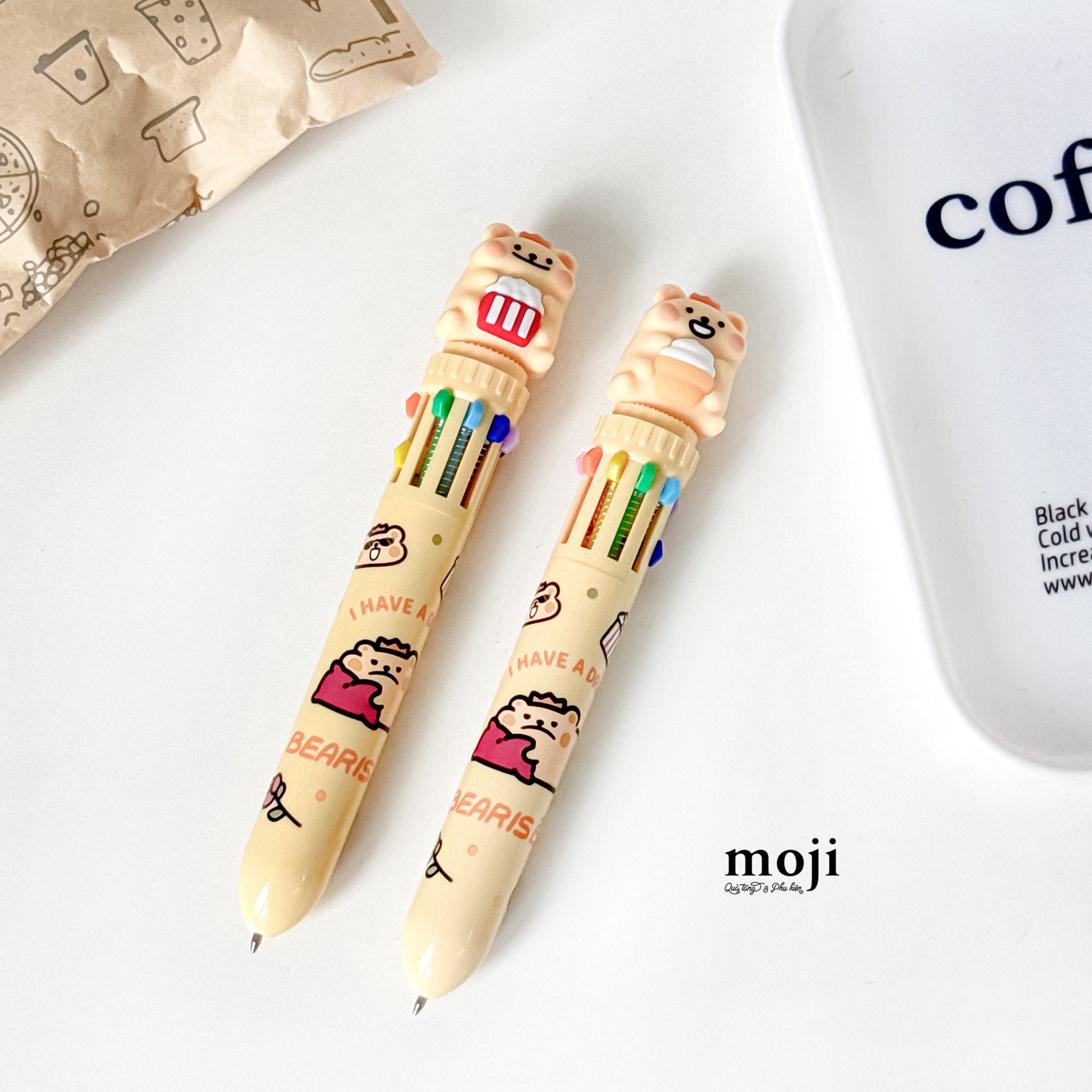 Bút viết bấm nhiều màu Baby bear yummy ice cream popcorn bắp rang
