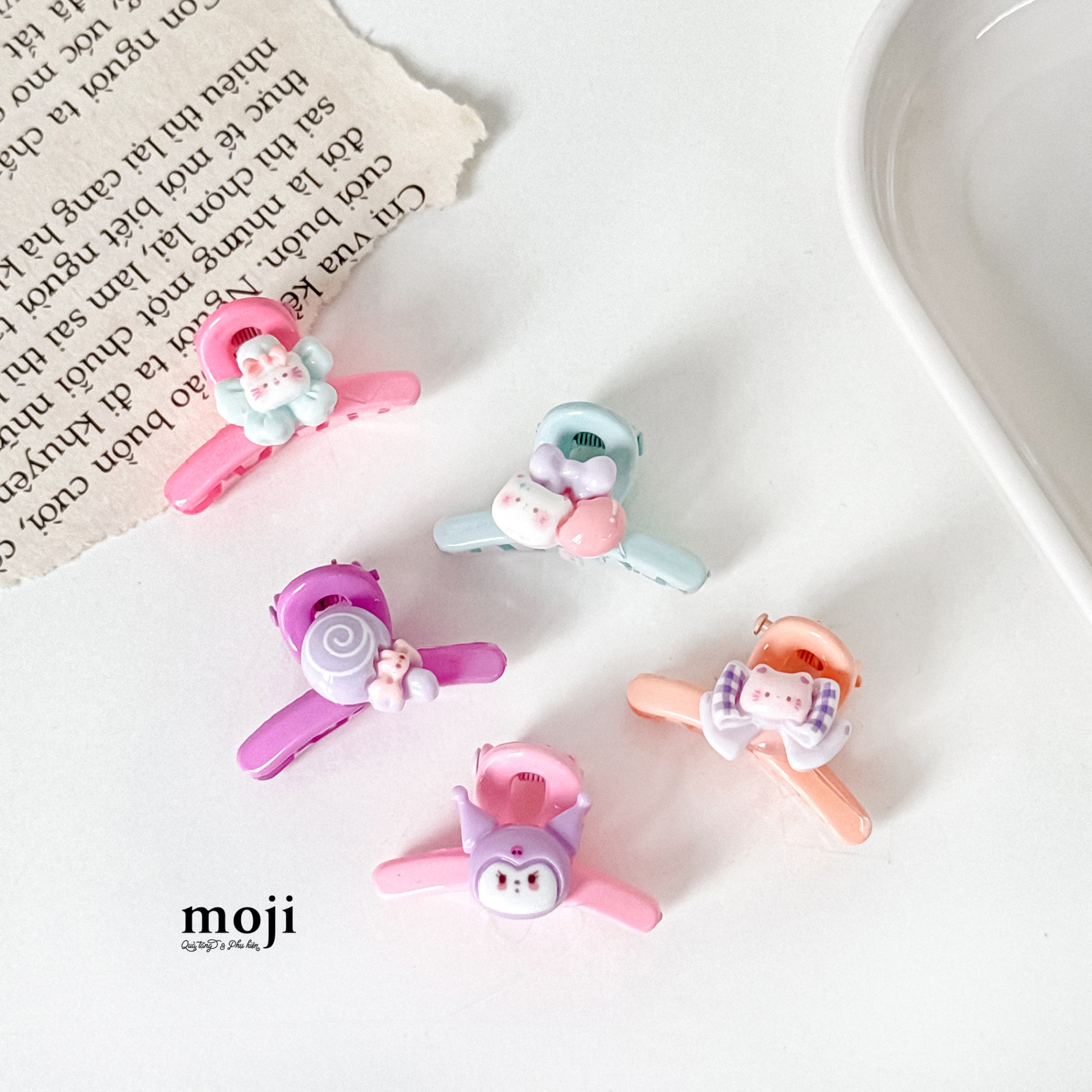 Kẹp tóc càng cua mini Sanrio family Kuromi cat face candy set5