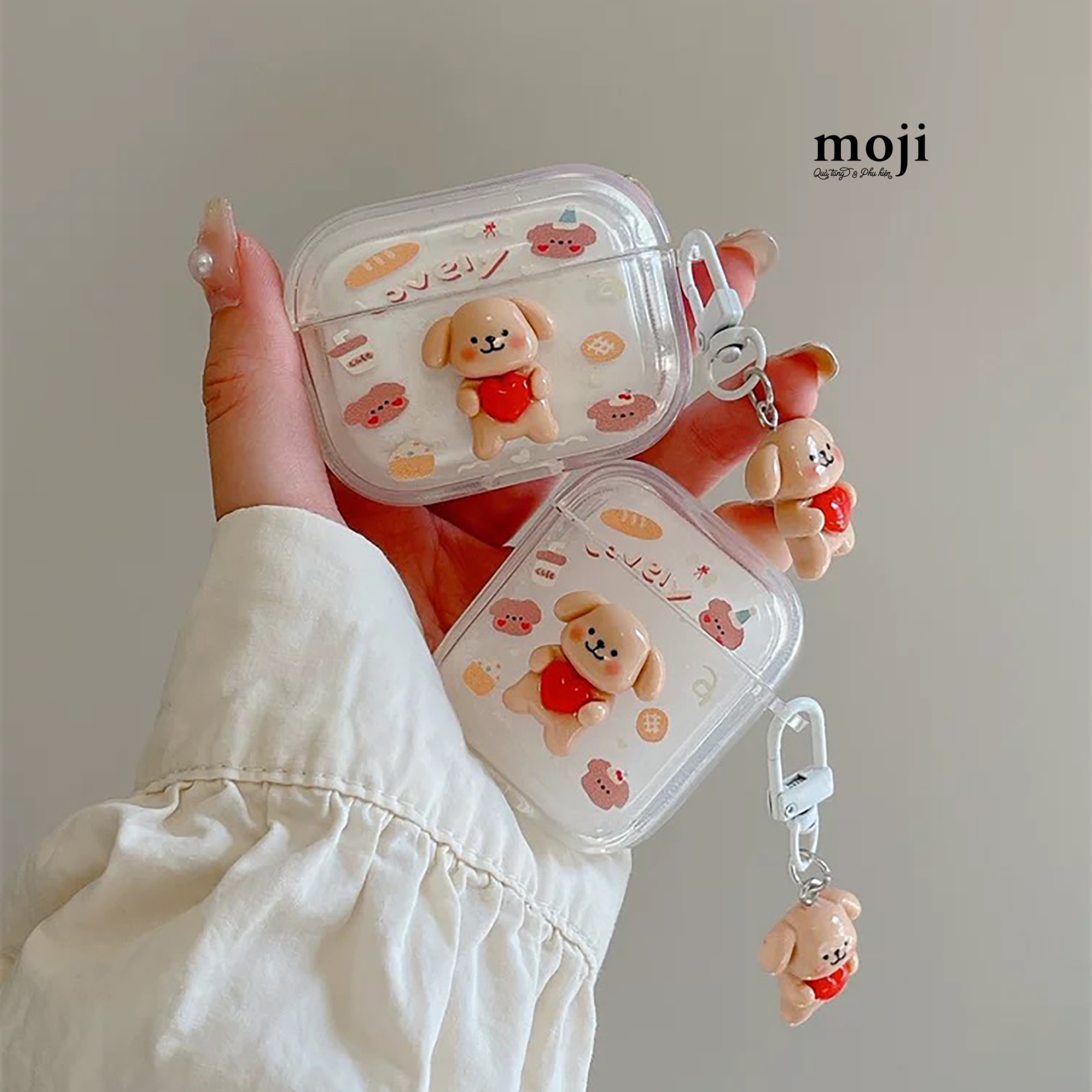 Case Airpods Lovely dog heart love food kèm móc