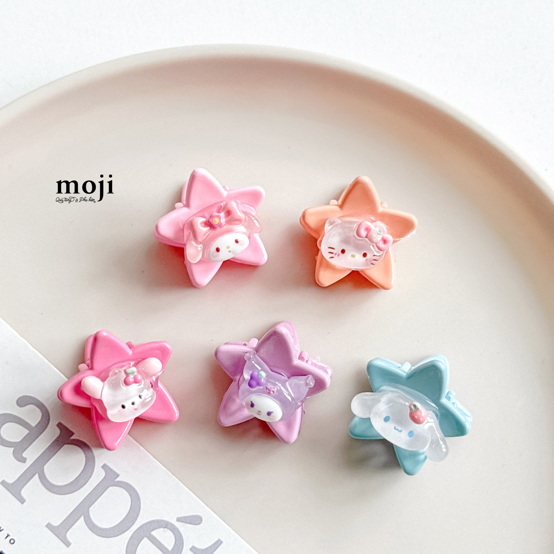 Kẹp tóc càng cua mini Sanrio family face star ngôi sao màu sắc set5