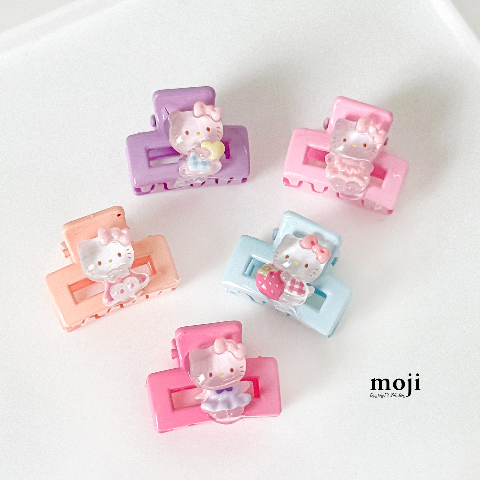 Kẹp tóc càng cua mini Sanrio family Hello Kitty chữ nhật màu sắc set5