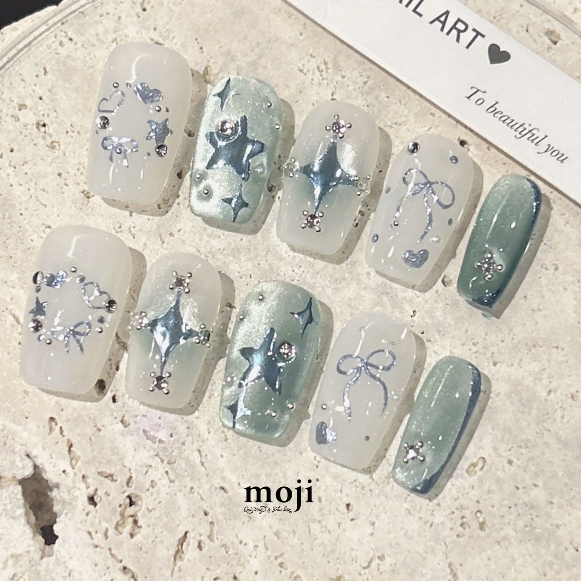 Móng tay giả Star bow heart kèm keo WY515 set30