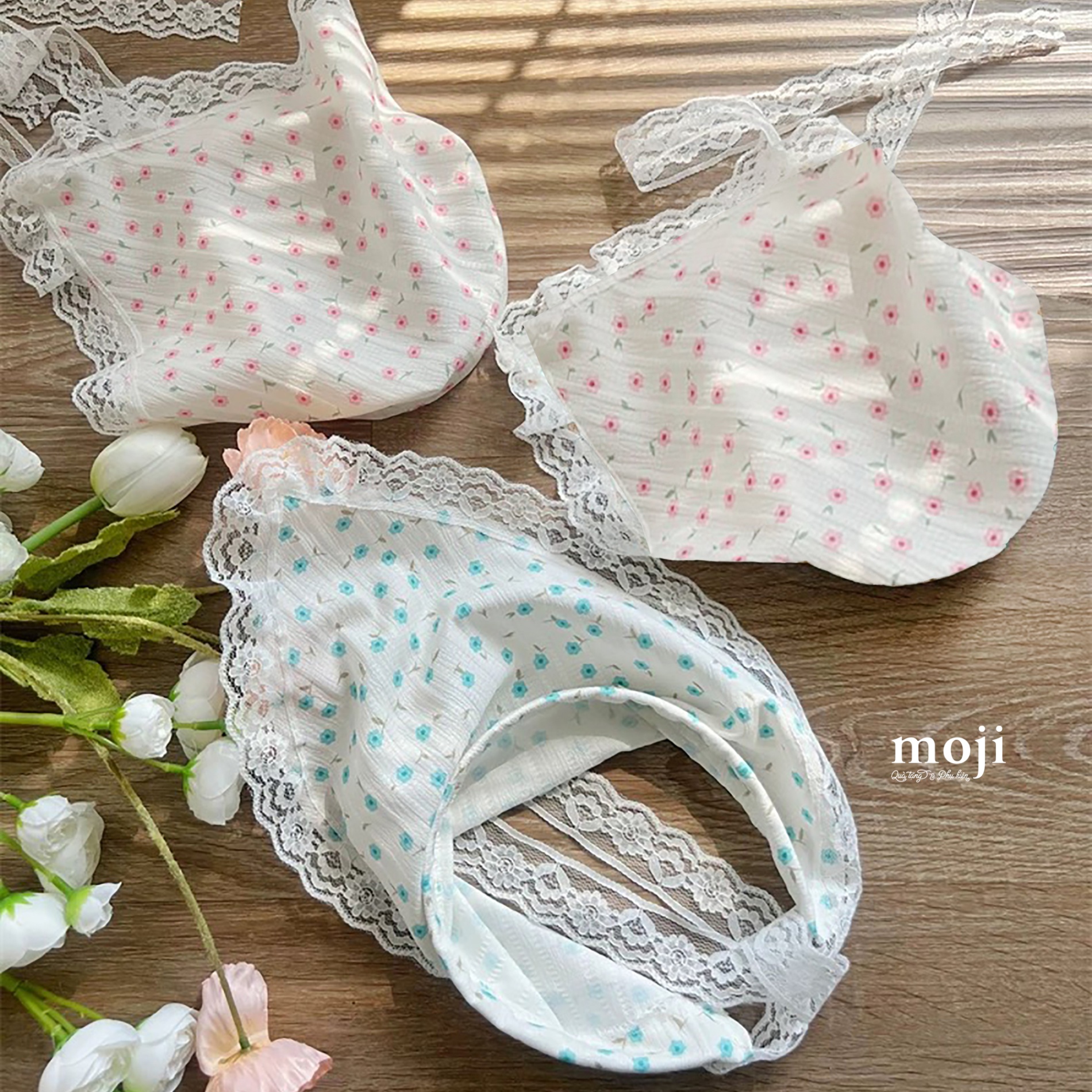 Băng đô bờm bandana Flower lá xanh viền ren