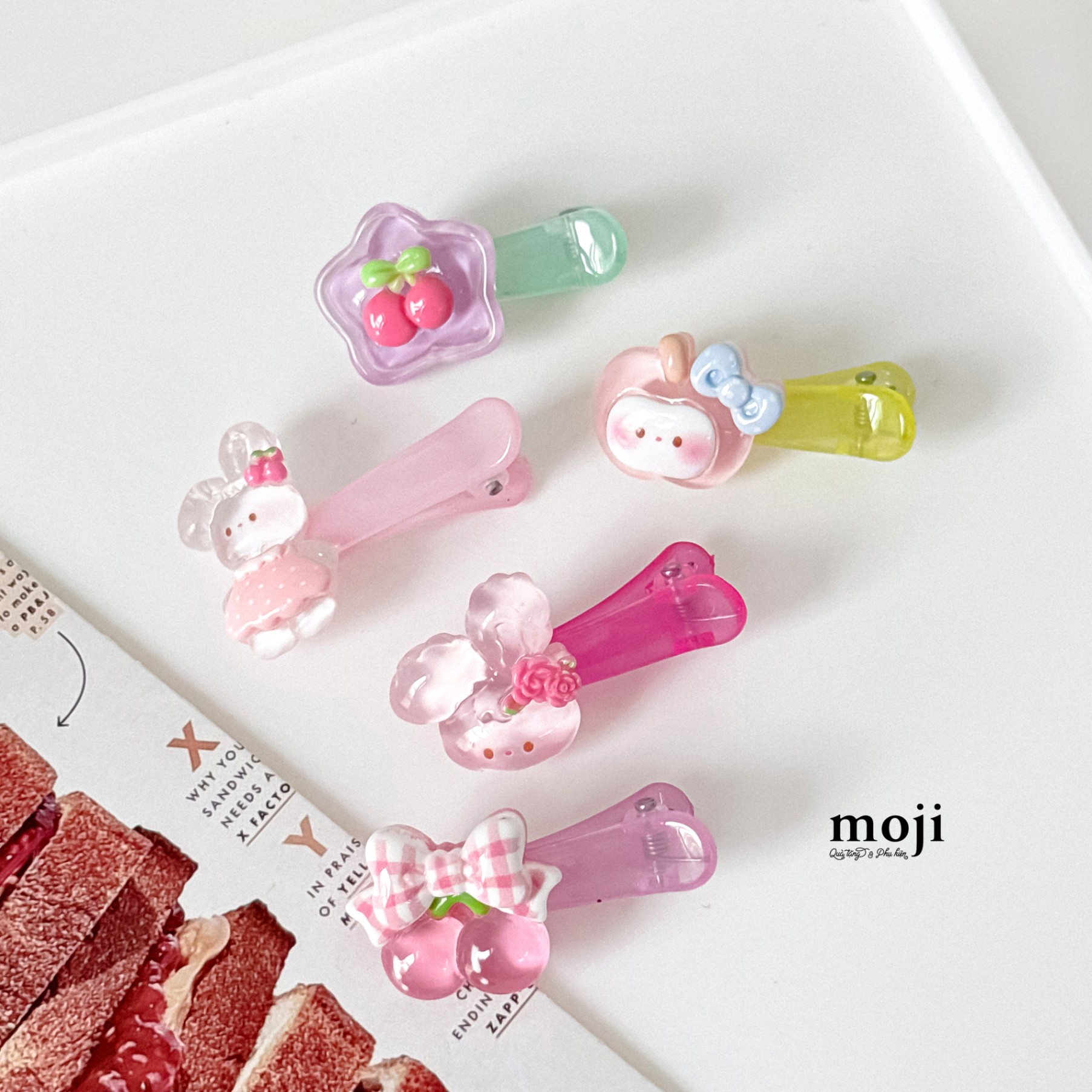 Kẹp tóc MJ Rabbit face fruit kẹp trong suốt set5