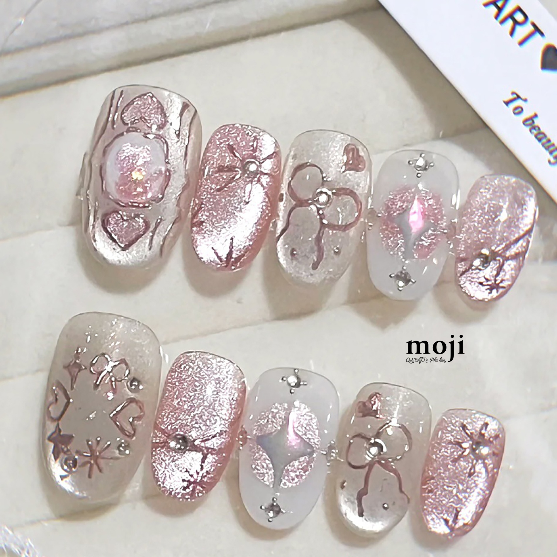 Móng tay giả Pink bow heart sun kèm keo WY736 set30