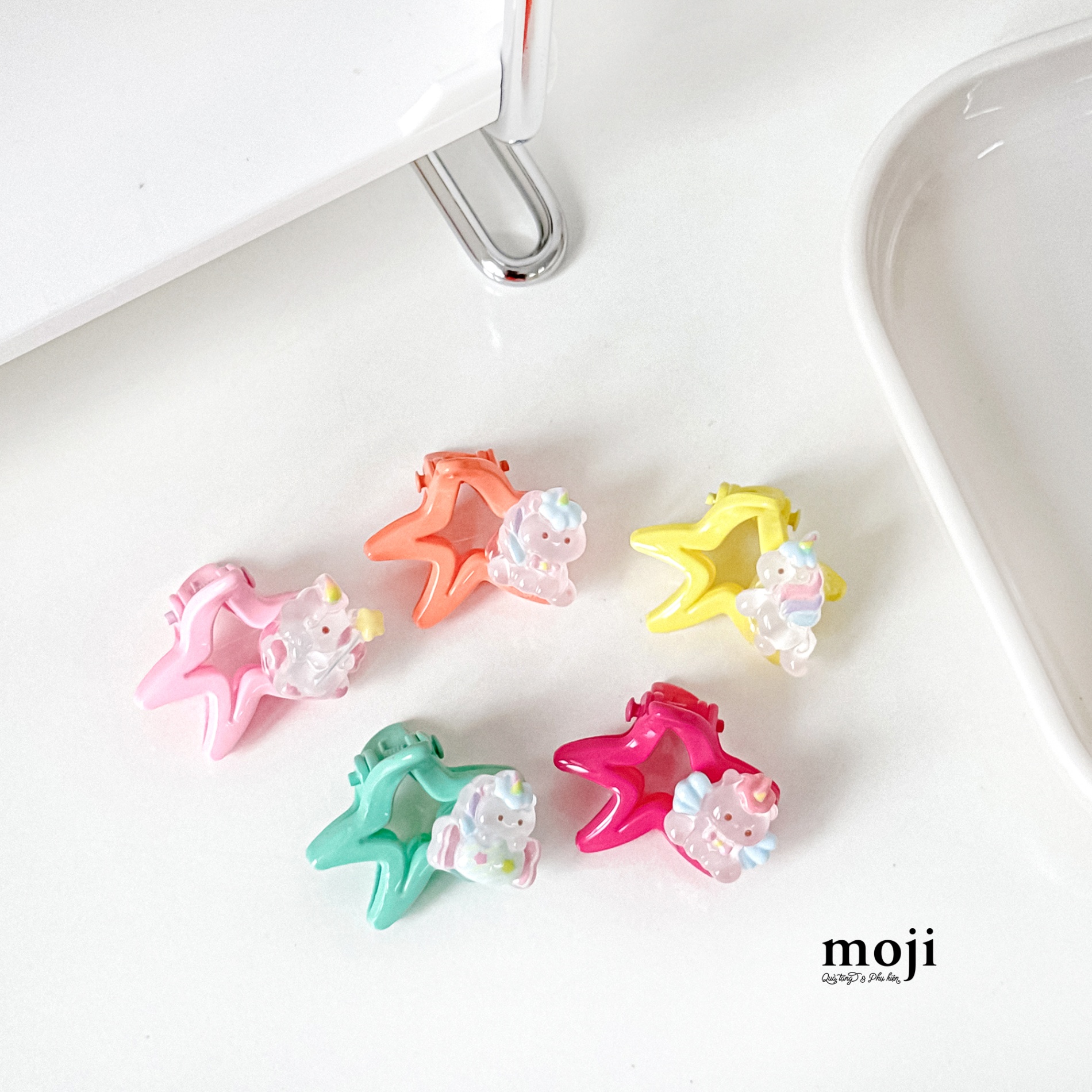 Kẹp tóc càng cua mini Unicorn star ngôi sao màu sắc set5