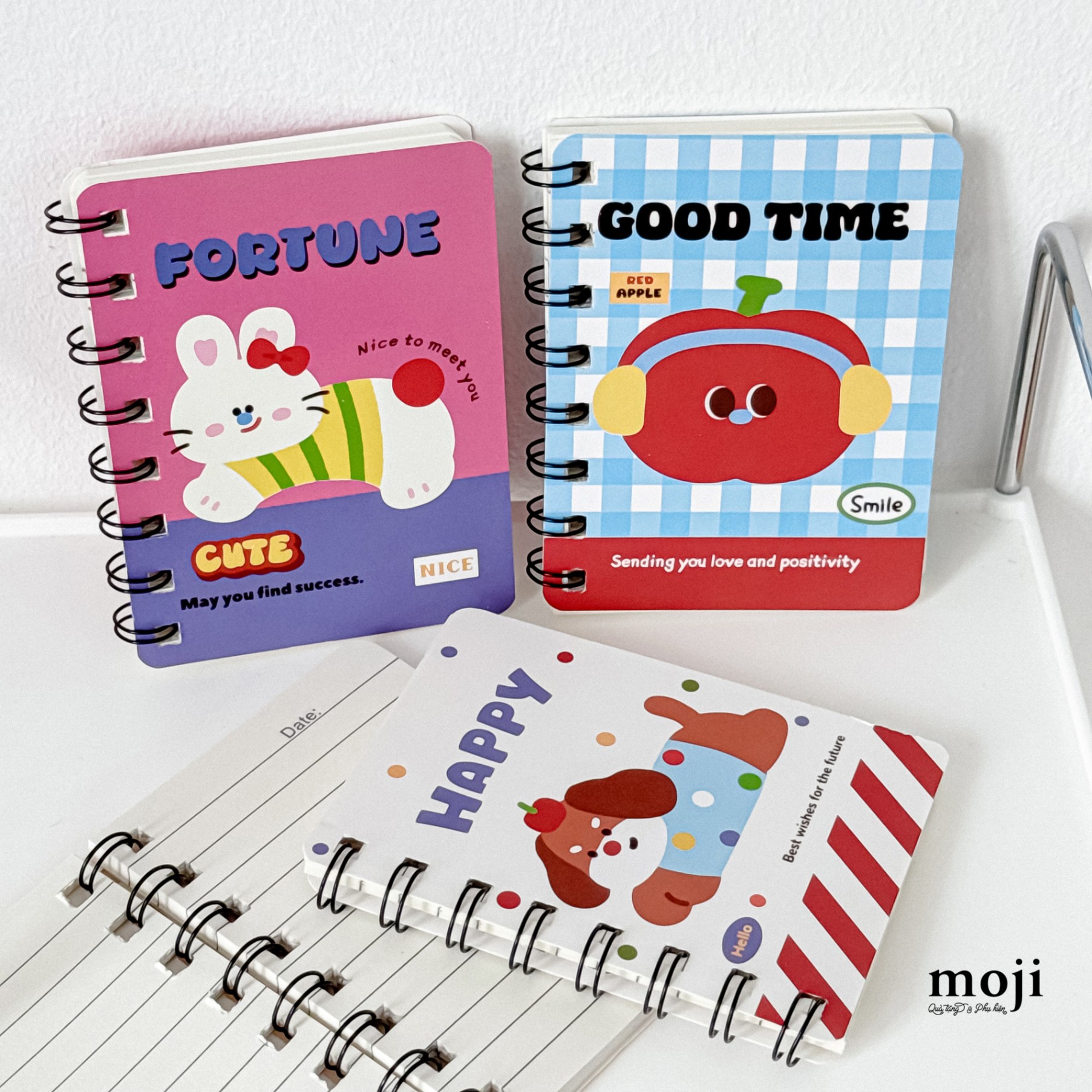 Sổ vở lò xo mini MJ Happy cat dog fruit fortune good time 8x10
