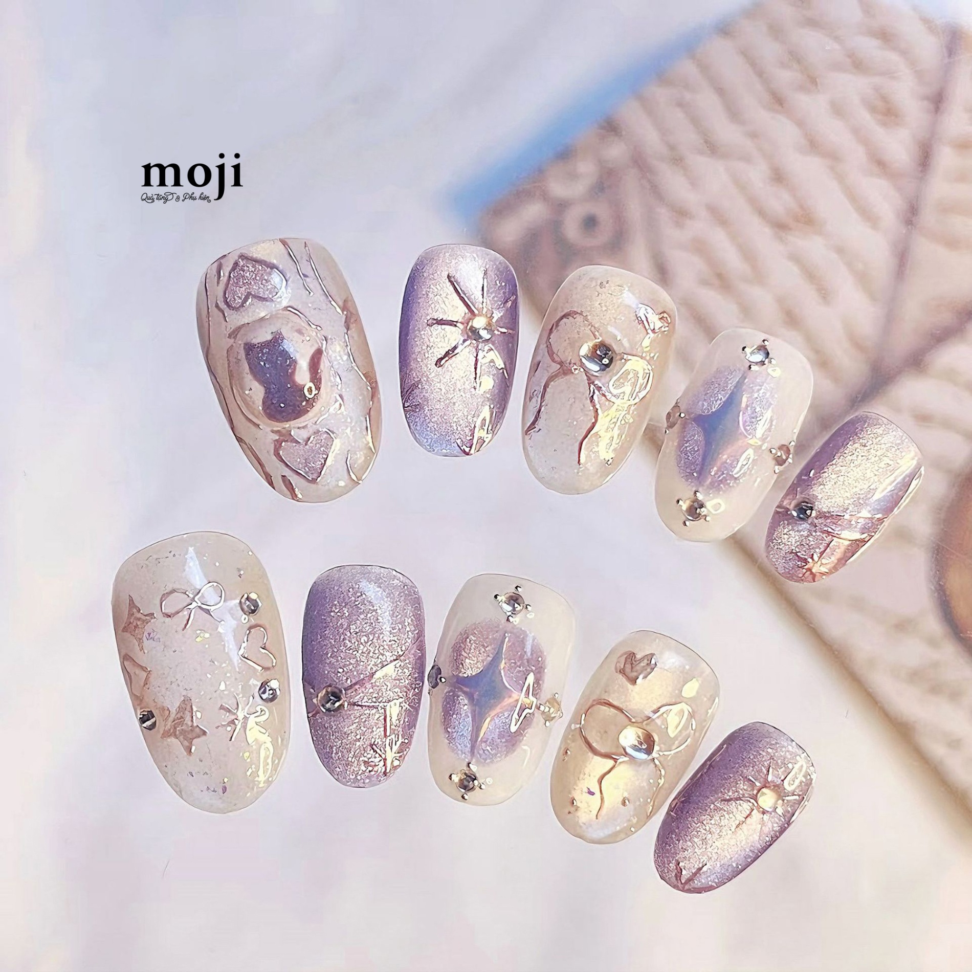 Móng tay giả Cat bow heart sun star kèm keo WY603 set30