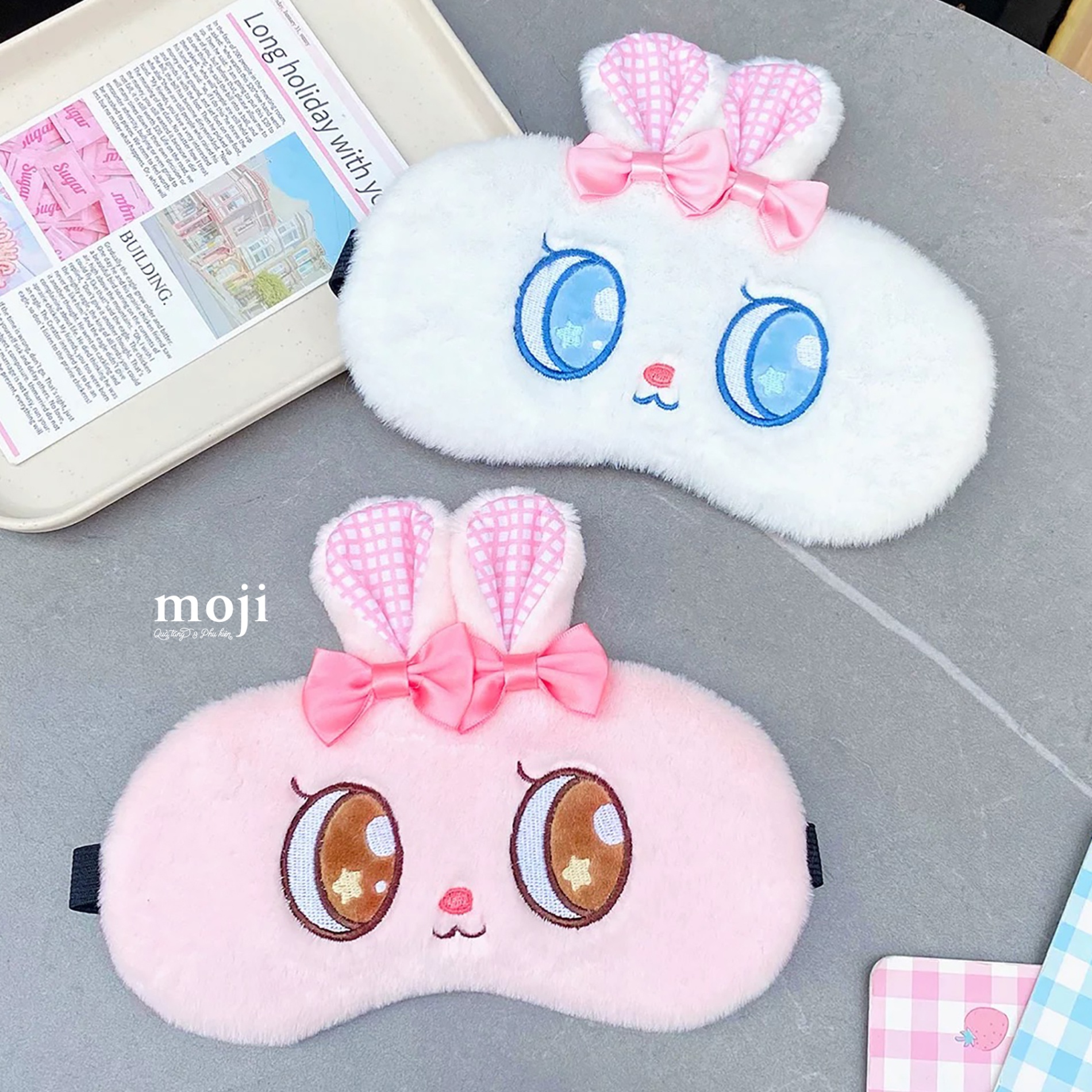 Kính ngủ có gel MJ Rabbit face mắt ngôi sao có tai đính nơ